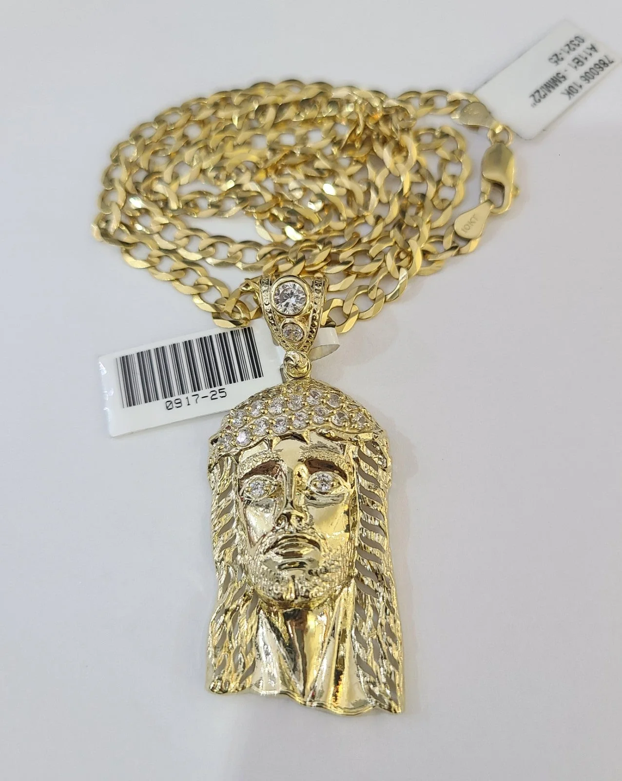 10k Gold Chain Necklace Jesus Head Pendant Set Cuban Curb 5mm 18"-28" Charm - Image 3