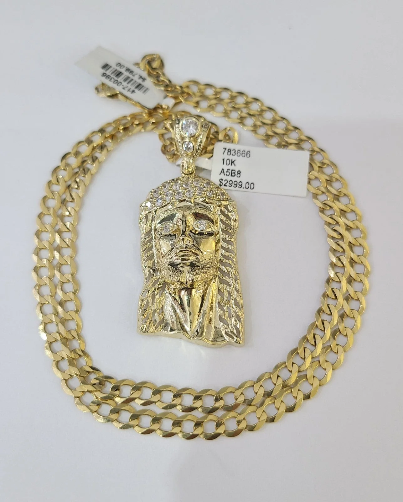 10k Gold Chain Necklace Jesus Head Pendant Set Cuban Curb 5mm 18"-28" Charm - Image 4