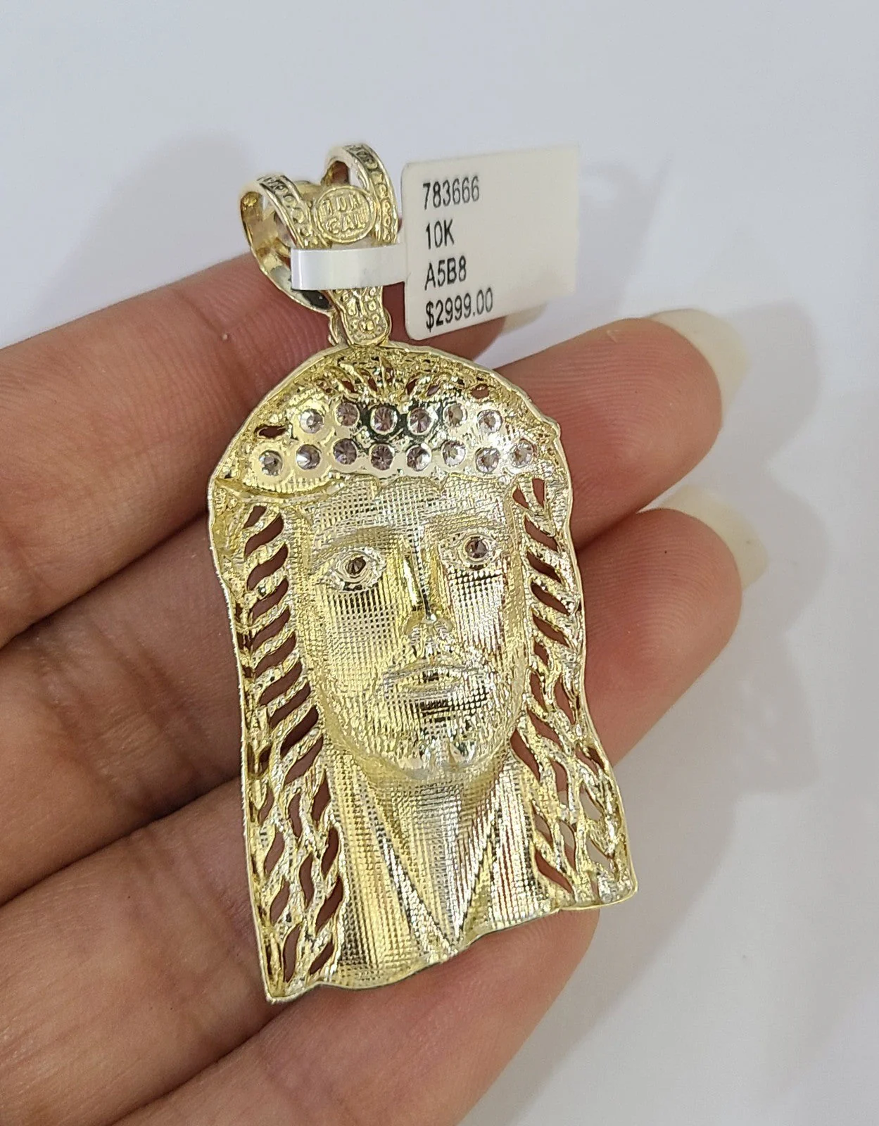 10k Gold Chain Necklace Jesus Head Pendant Set Cuban Curb 5mm 18"-28" Charm - Image 6