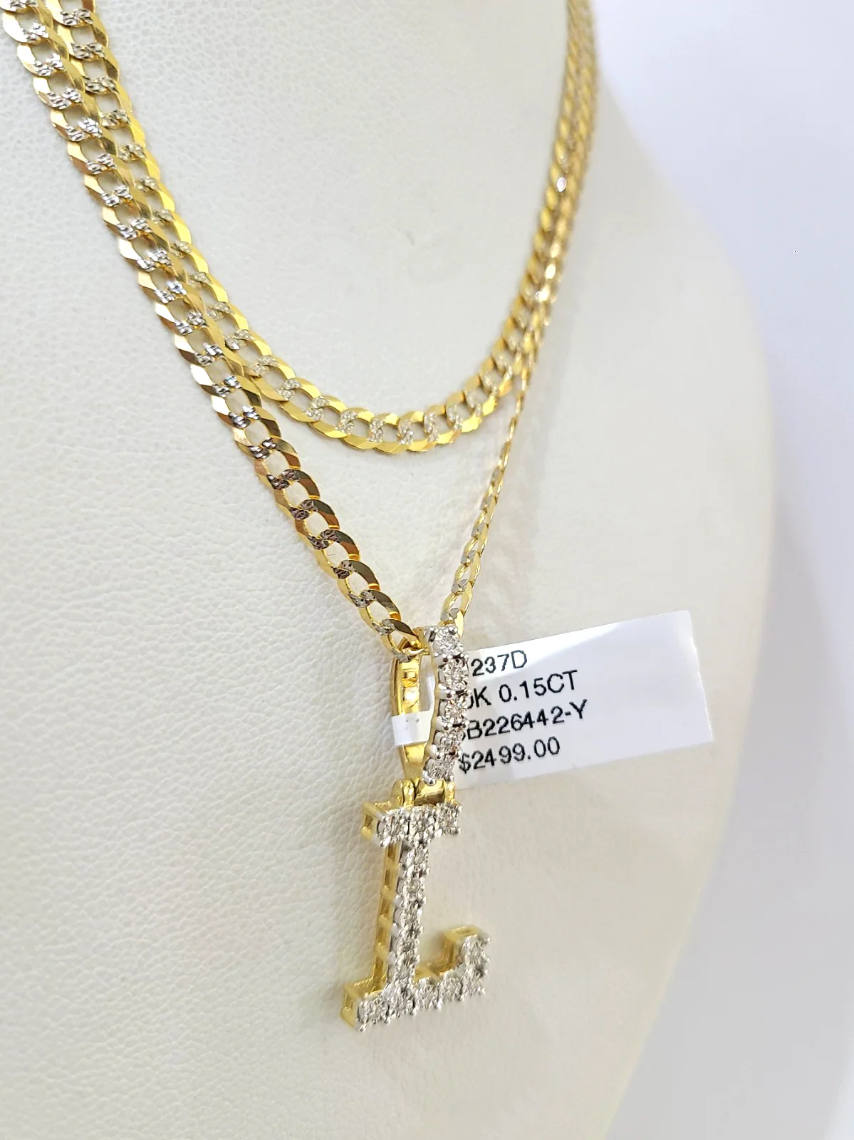 10k Gold Chain Necklace L Diamond Initial Pendant Set Cuban Curb 3mm 20"-30" - Image 3