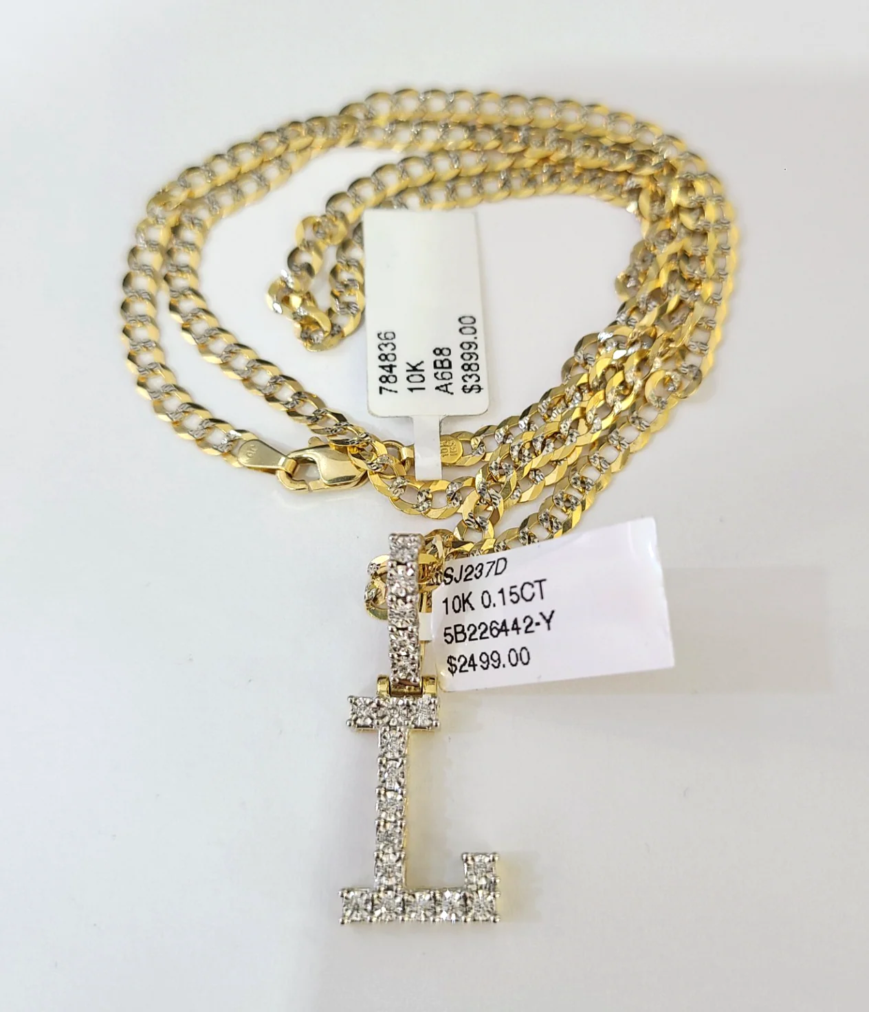 10k Gold Chain Necklace L Diamond Initial Pendant Set Cuban Curb 3mm 20"-30" - Image 4