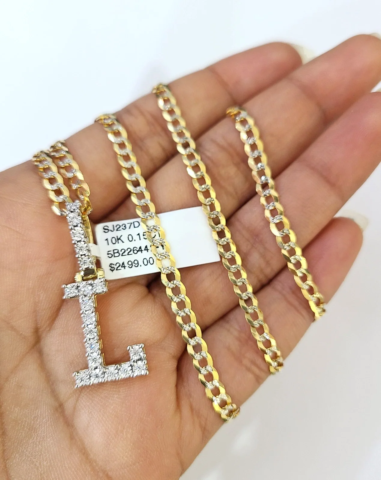 10k Gold Chain Necklace L Diamond Initial Pendant Set Cuban Curb 3mm 20"-30" - Image 5