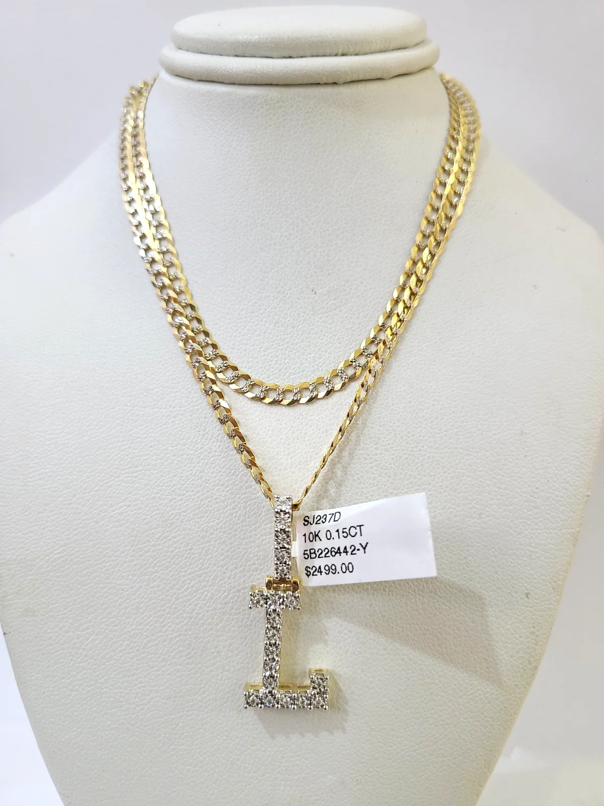 10k Gold Chain Necklace L Diamond Initial Pendant Set Cuban Curb 3mm 20"-30" - Image 6