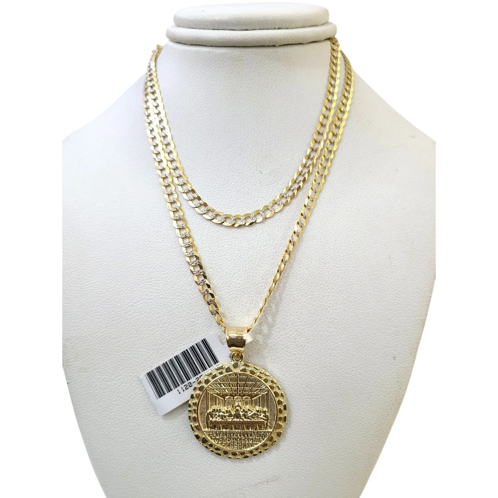 10k Gold Chain Necklace Last Supper Charm Pendant Set Cuban Curb 3mm 20"-30" - Image 2