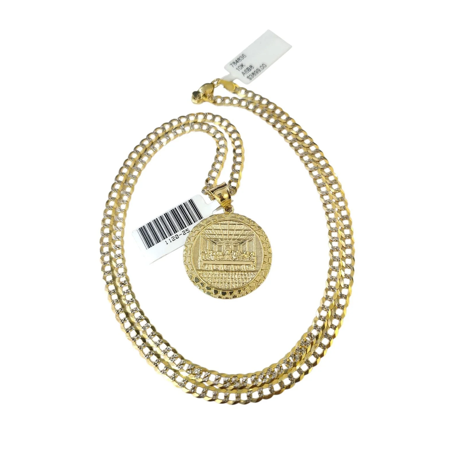 10k Gold Chain Necklace Last Supper Charm Pendant Set Cuban Curb 3mm 20"-30" - Image 5