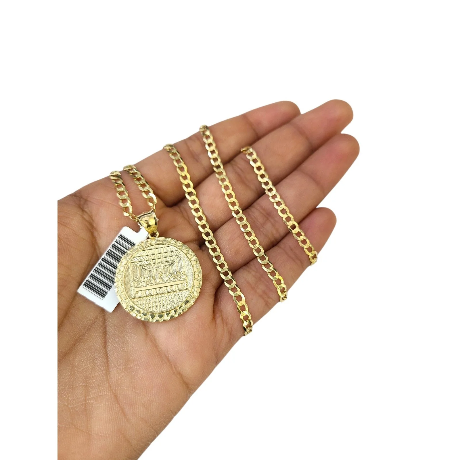10k Gold Chain Necklace Last Supper Charm Pendant Set Cuban Curb 3mm 20"-30" - Image 2
