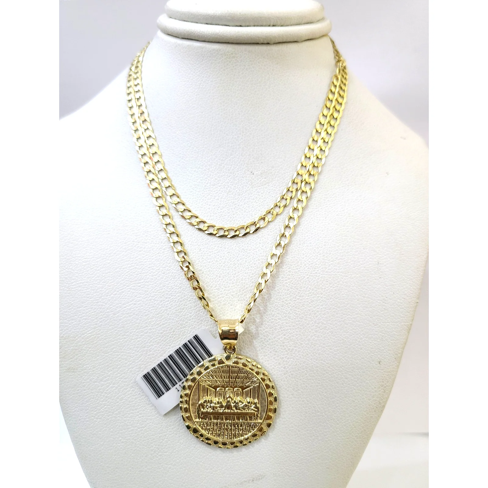 10k Gold Chain Necklace Last Supper Charm Pendant Set Cuban Curb 3mm 20"-30" - Image 3