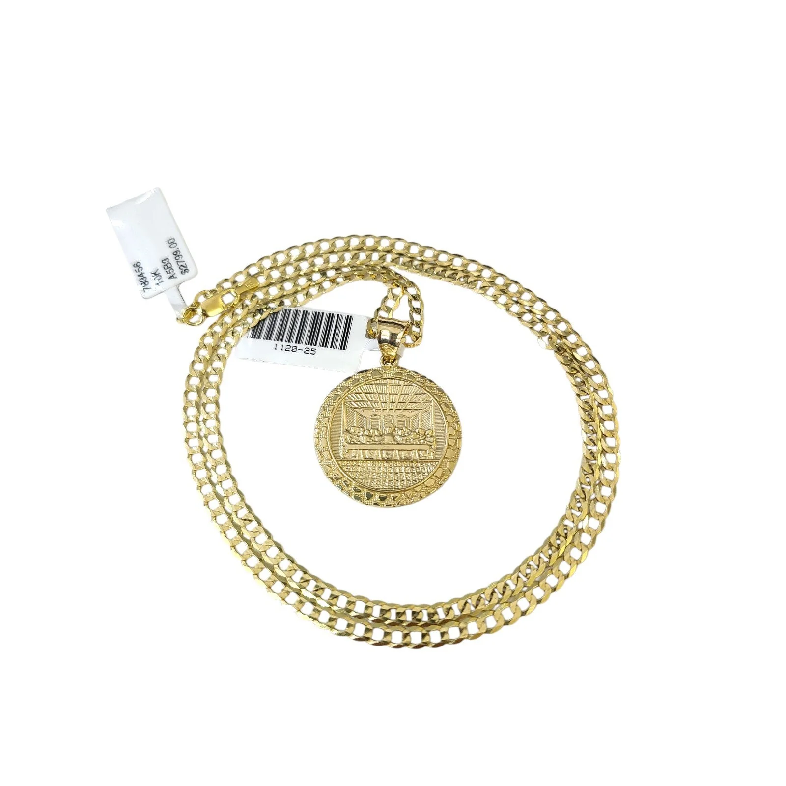 10k Gold Chain Necklace Last Supper Charm Pendant Set Cuban Curb 3mm 20"-30" - Image 4