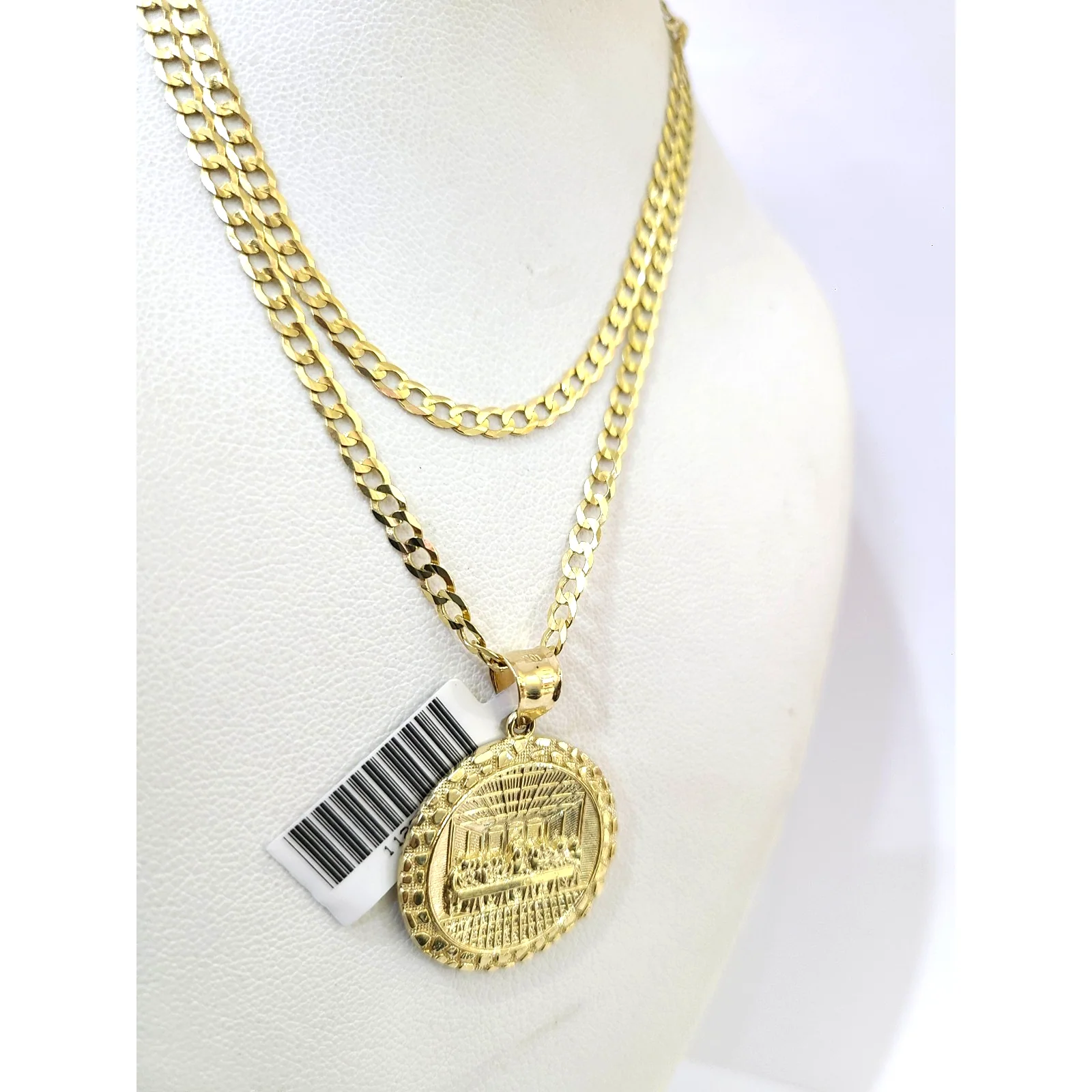 10k Gold Chain Necklace Last Supper Charm Pendant Set Cuban Curb 3mm 20"-30" - Image 5