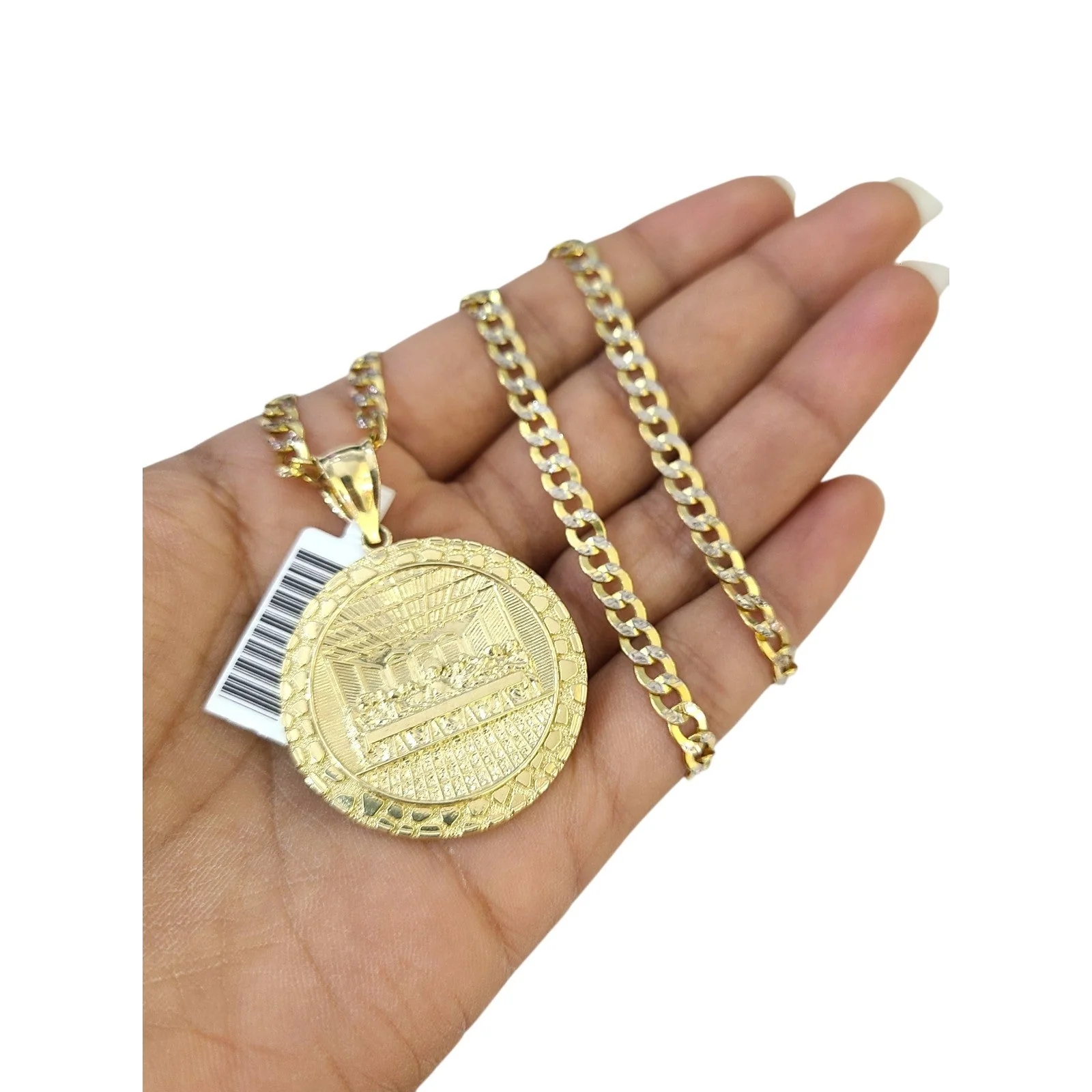 10k Gold Chain Necklace Last Supper Charm Pendant Set Cuban Curb 4mm 20"-30" - Image 2