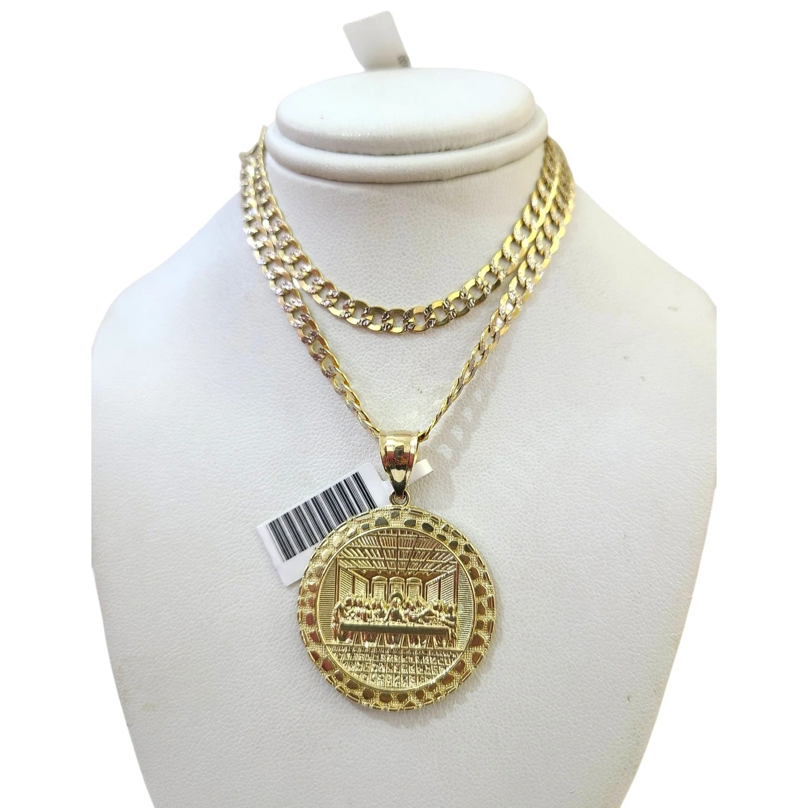 10k Gold Chain Necklace Last Supper Charm Pendant Set Cuban Curb 4mm 20"-30" - Image 3