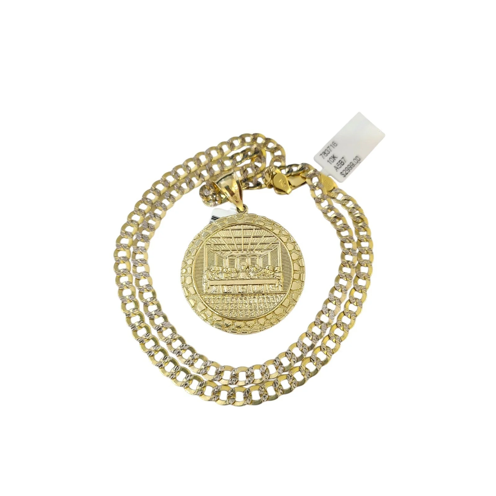 10k Gold Chain Necklace Last Supper Charm Pendant Set Cuban Curb 4mm 20"-30" - Image 4