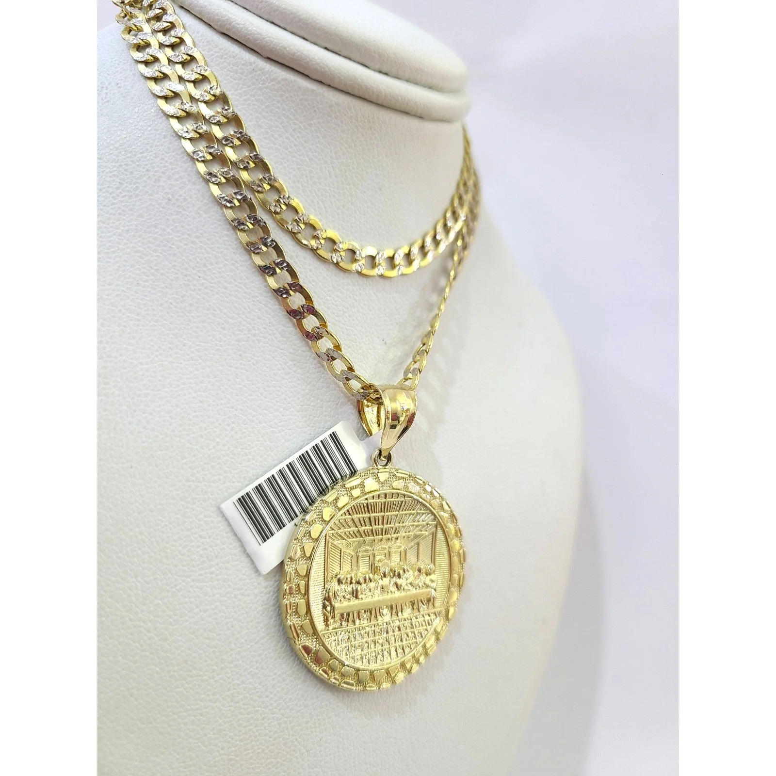 10k Gold Chain Necklace Last Supper Charm Pendant Set Cuban Curb 4mm 20"-30" - Image 5