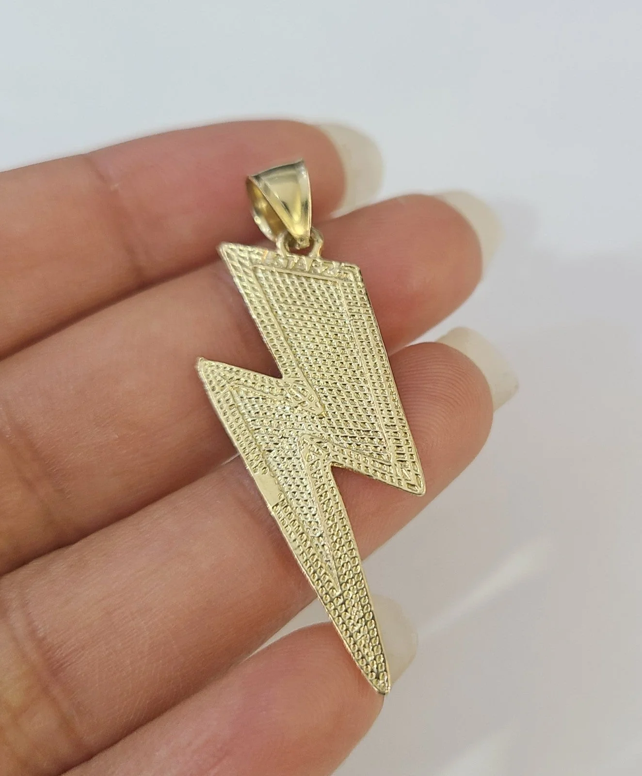 10k Gold Chain Necklace Lightning Bolt Pendant Set Cuban Curb 5mm 18"-28" Charm - Image 7