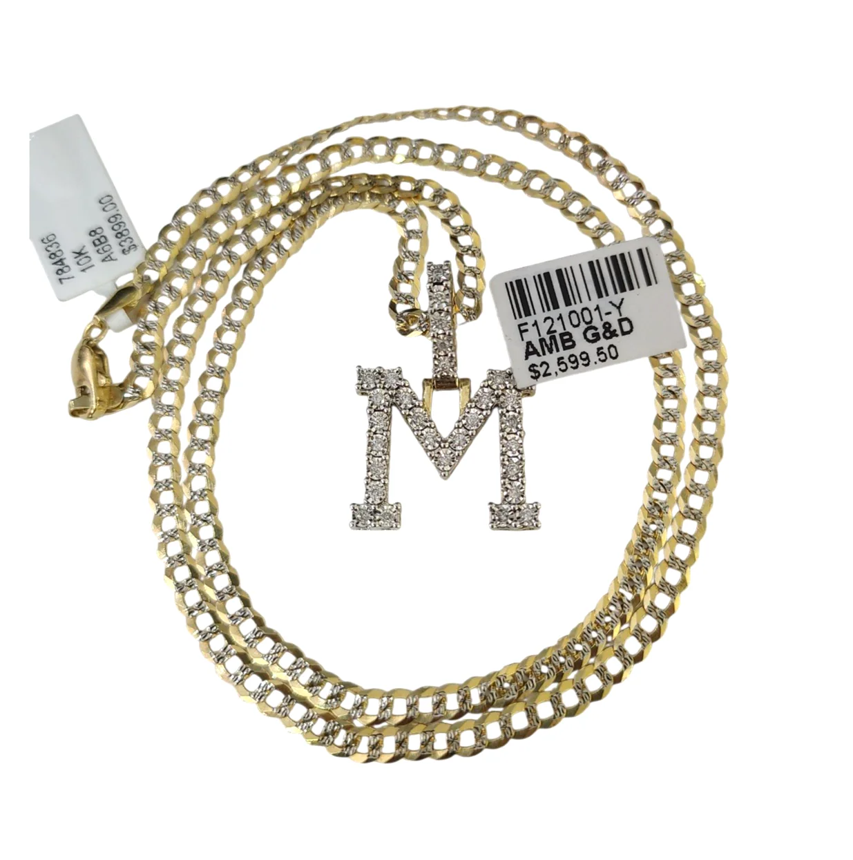 10k Gold Chain Necklace M Diamond Initial Pendant Set Cuban Curb 3mm 20"-30" - Image 4