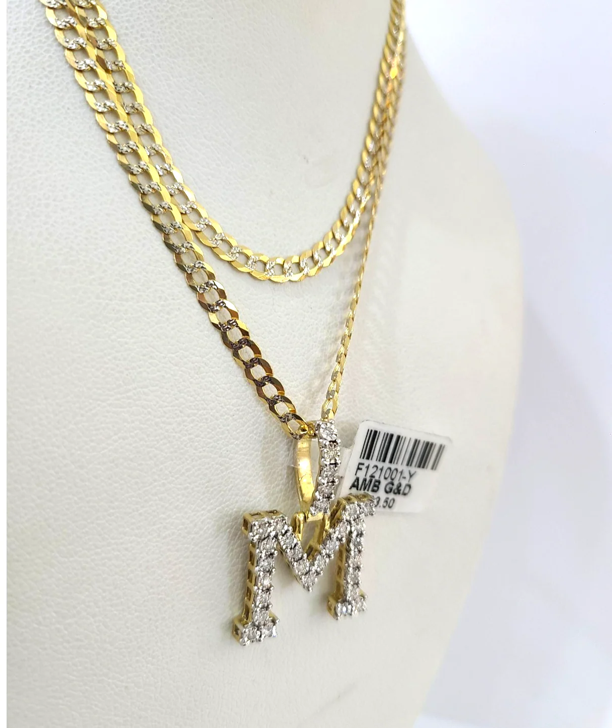 10k Gold Chain Necklace M Diamond Initial Pendant Set Cuban Curb 3mm 20"-30" - Image 5
