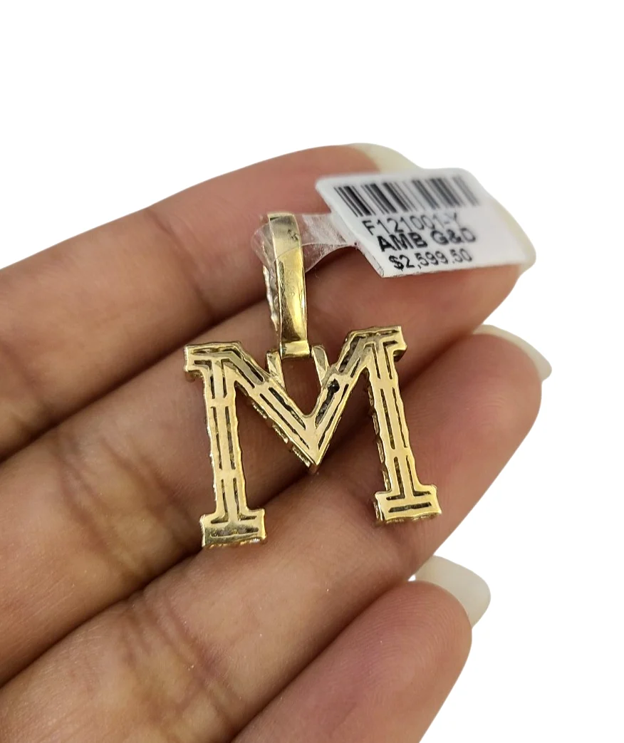 10k Gold Chain Necklace M Diamond Initial Pendant Set Cuban Curb 3mm 20"-30" - Image 6