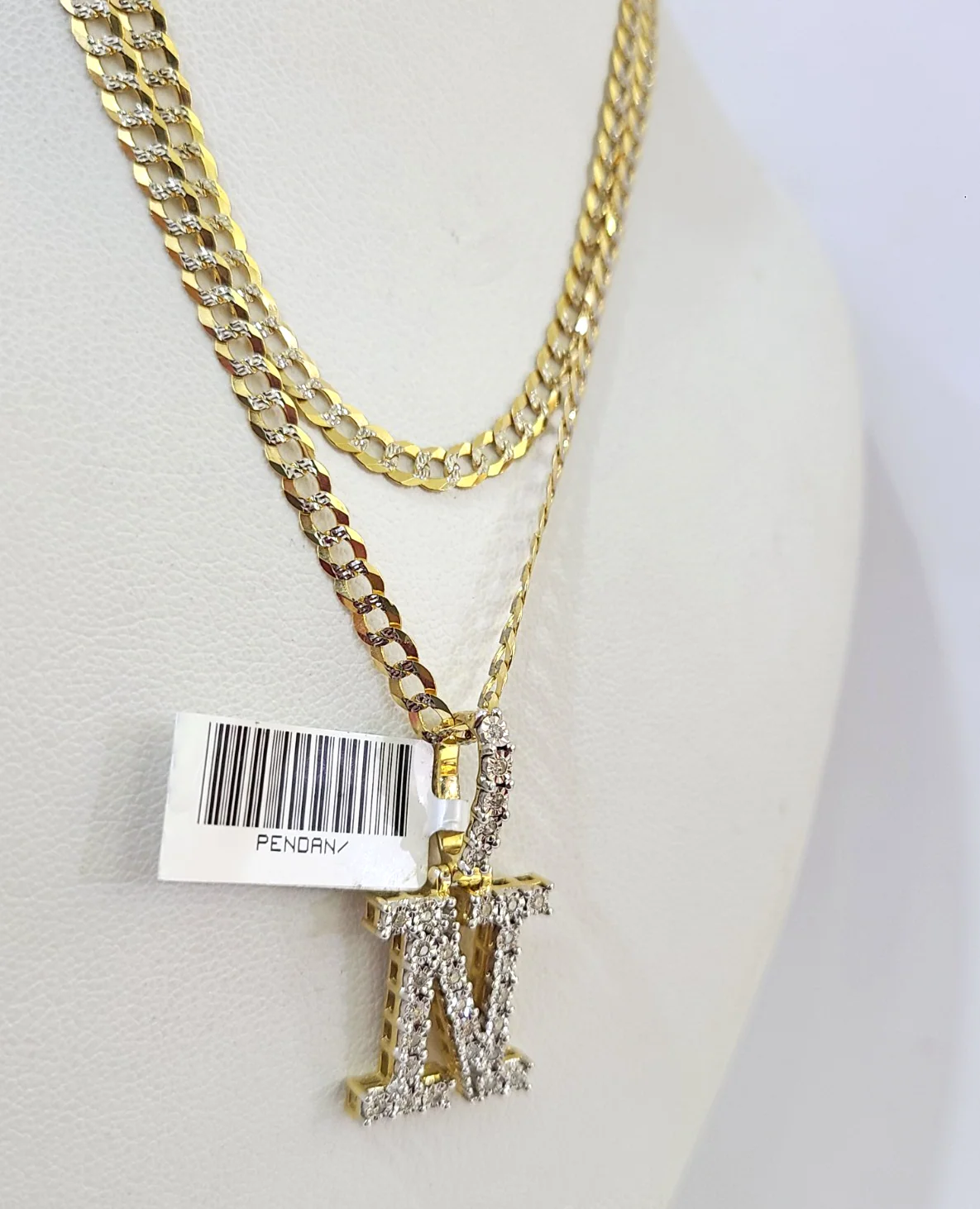 10k Gold Chain Necklace N Diamond Initial Pendant Set Cuban Curb 3mm 20"-30" - Image 4