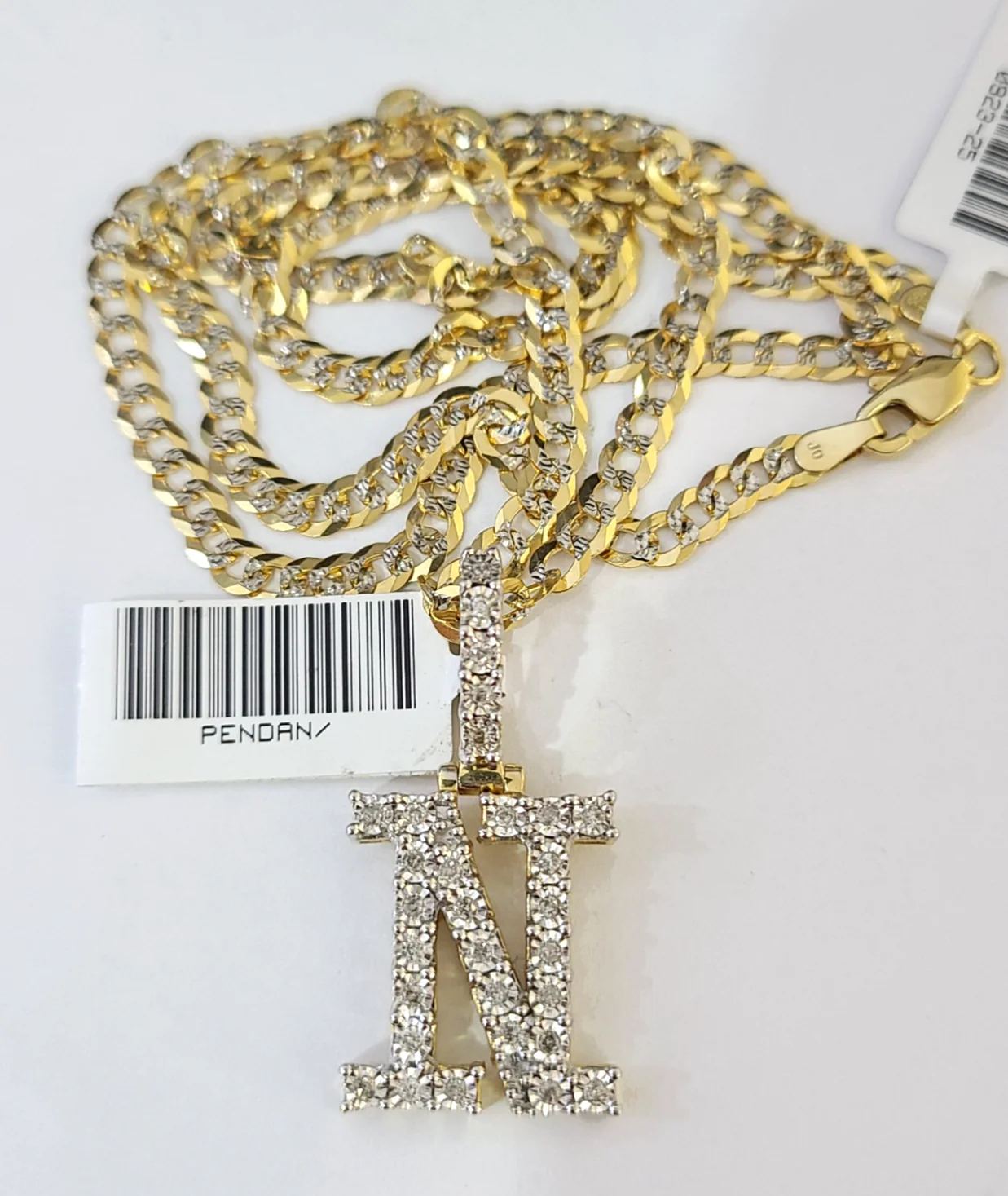 10k Gold Chain Necklace N Diamond Initial Pendant Set Cuban Curb 3mm 20"-30" - Image 5
