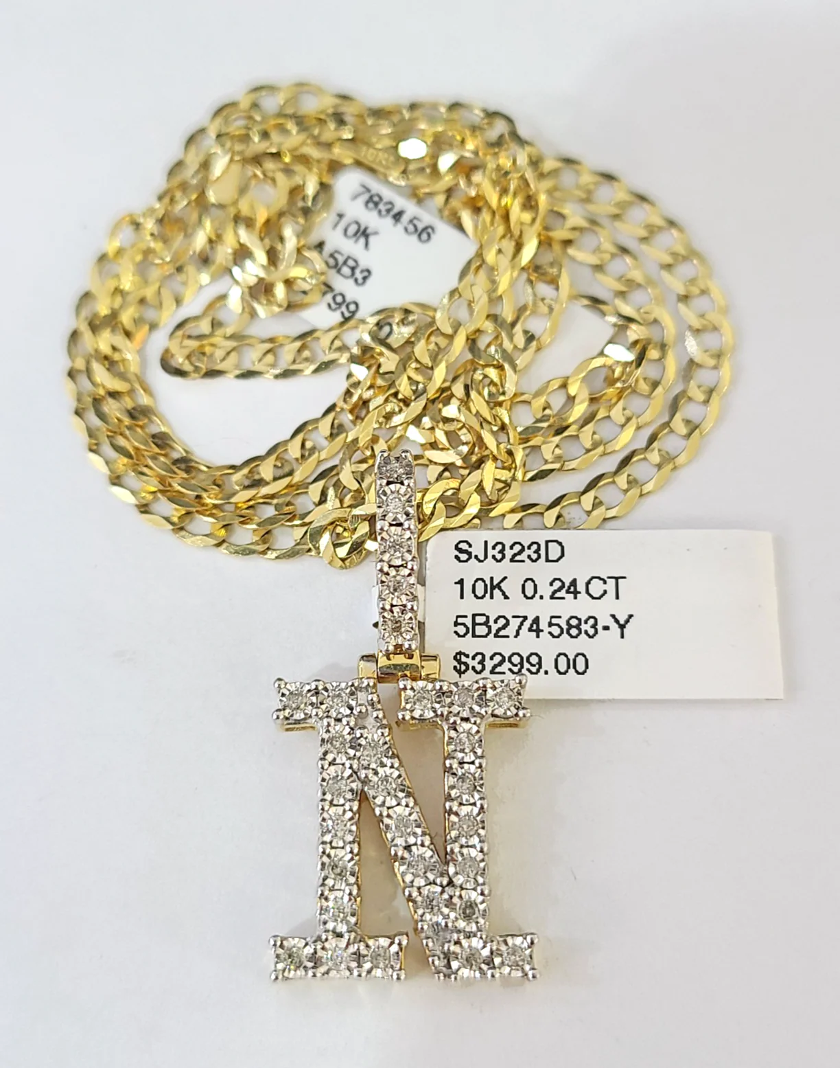 10k Gold Chain Necklace N Diamond Initial Pendant Set Cuban Curb 3mm 20"-30" - Image 5