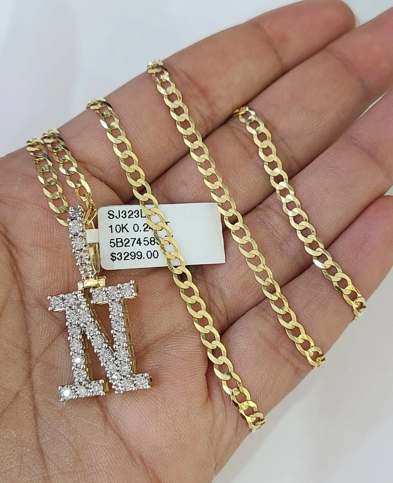 10k Gold Chain Necklace N Diamond Initial Pendant Set Cuban Curb 3mm 20"-30" - Image 6