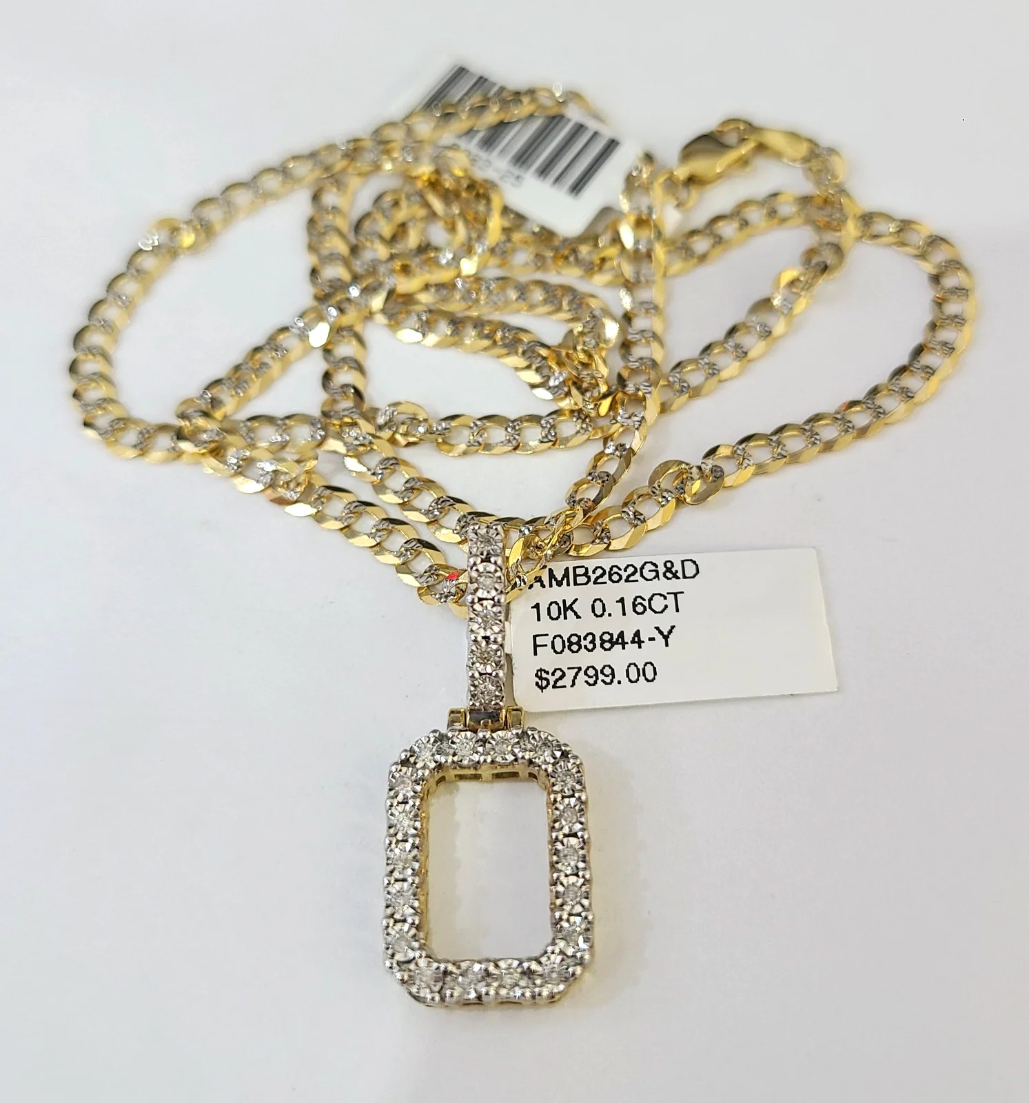 10k Gold Chain Necklace O Diamond Initial Pendant Set Cuban Curb 3mm 20"-30" - Image 3