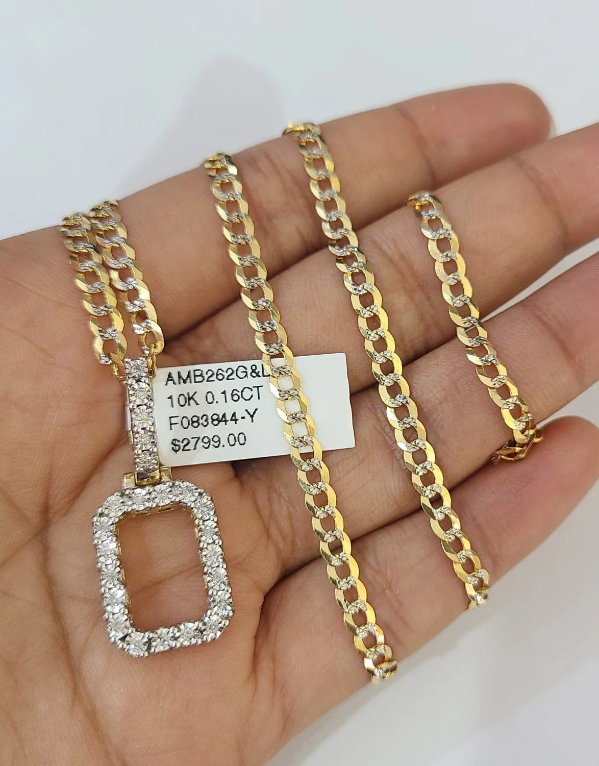 10k Gold Chain Necklace O Diamond Initial Pendant Set Cuban Curb 3mm 20"-30" - Image 4
