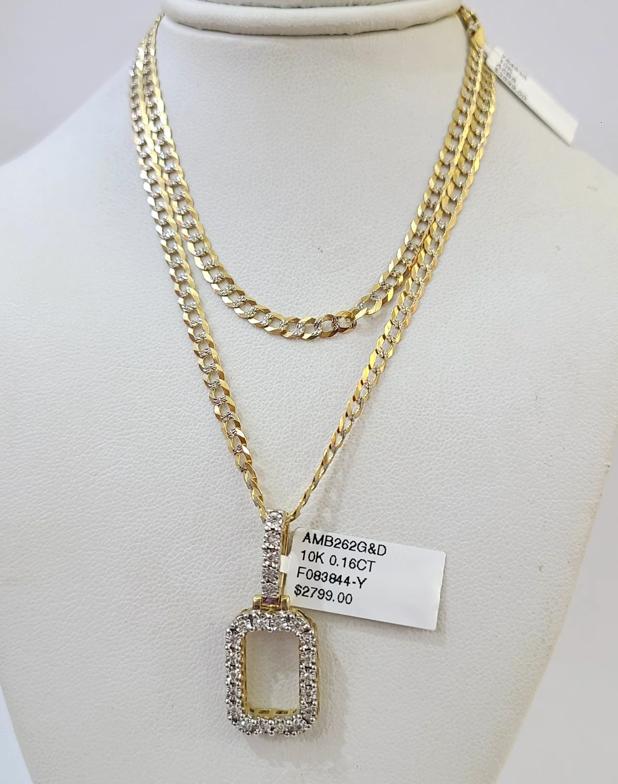 10k Gold Chain Necklace O Diamond Initial Pendant Set Cuban Curb 3mm 20"-30" - Image 5