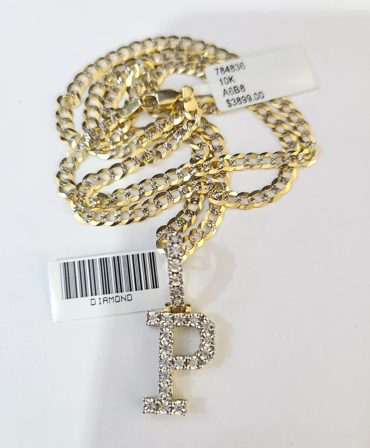 10k Gold Chain Necklace P Diamond Initial Pendant Set Cuban Curb 3mm 20"-30" - Image 2