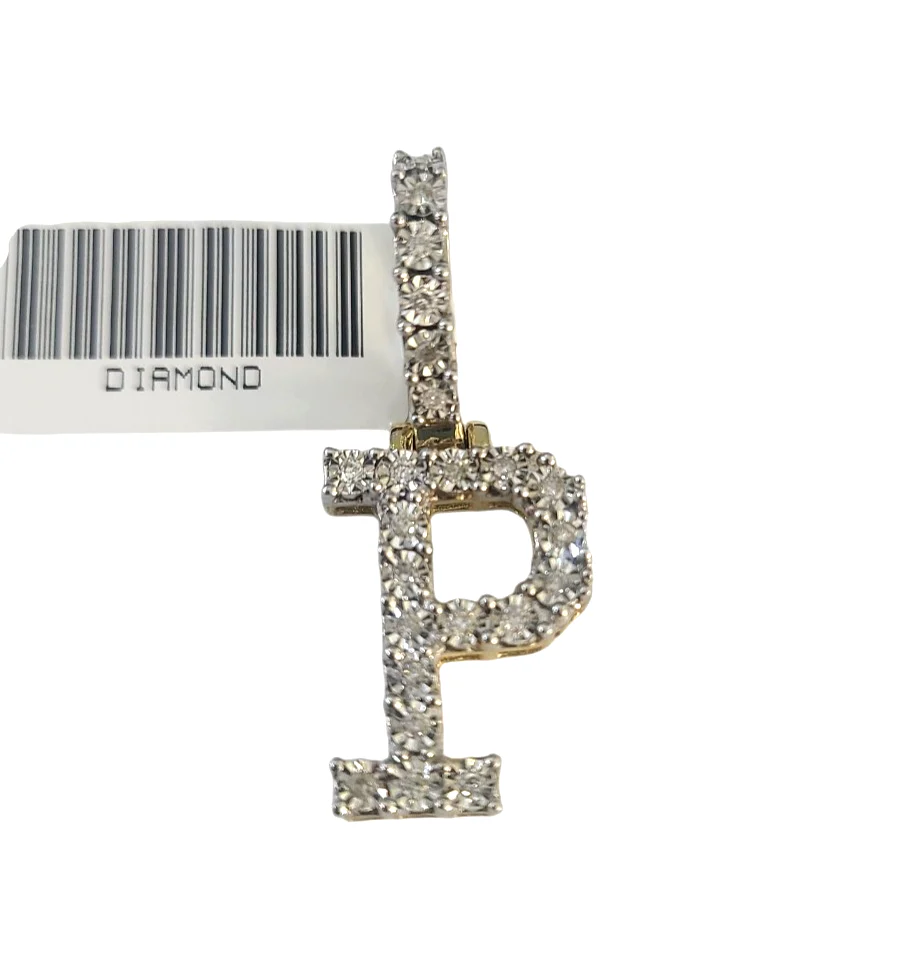 10k Gold Chain Necklace P Diamond Initial Pendant Set Cuban Curb 3mm 20"-30" - Image 5