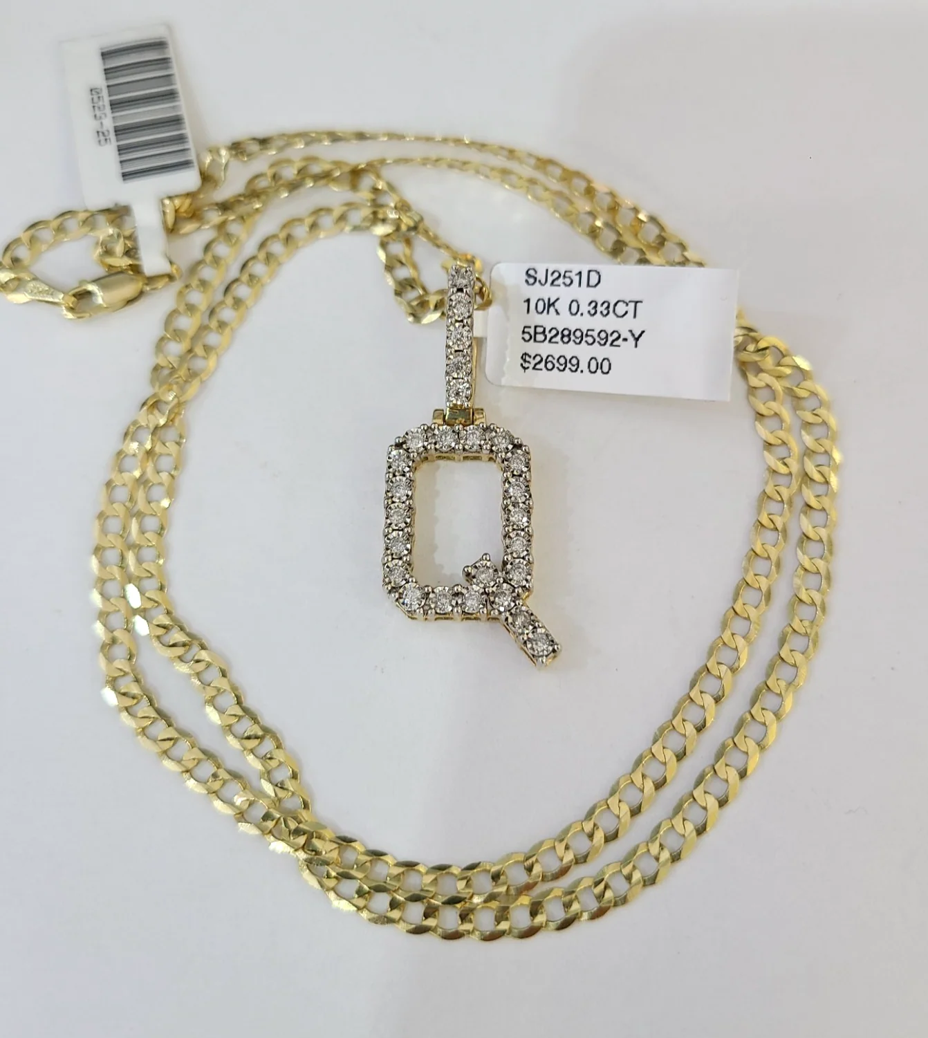 10k Gold Chain Necklace Q Diamond Initial Pendant Set Cuban Curb 3mm 20"-30" - Image 3