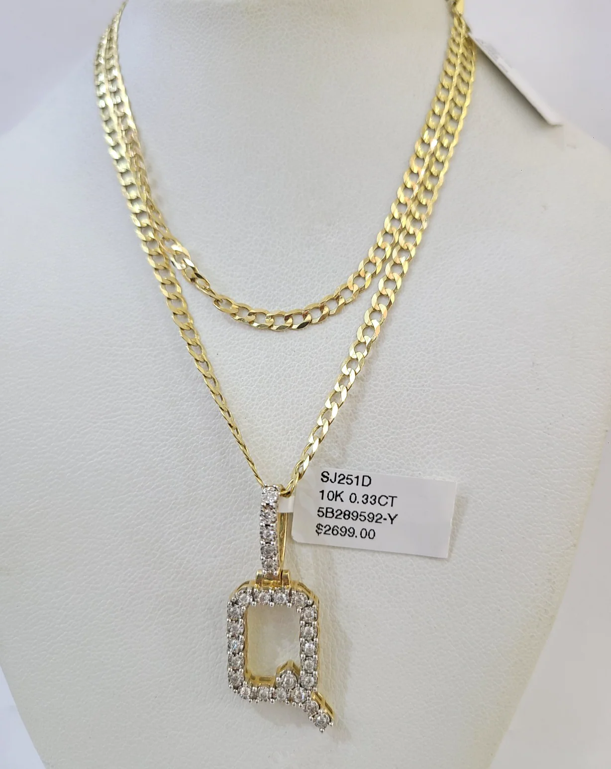 10k Gold Chain Necklace Q Diamond Initial Pendant Set Cuban Curb 3mm 20"-30" - Image 4