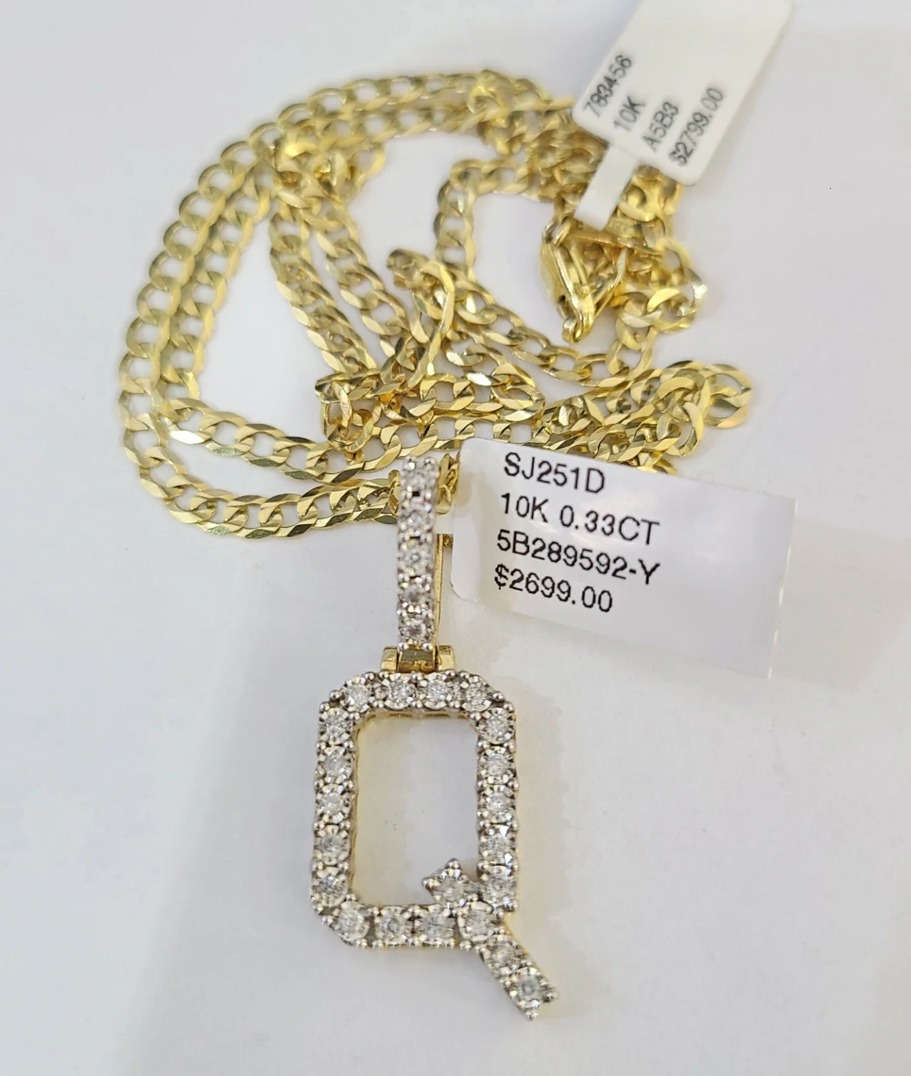 10k Gold Chain Necklace Q Diamond Initial Pendant Set Cuban Curb 3mm 20"-30" - Image 5