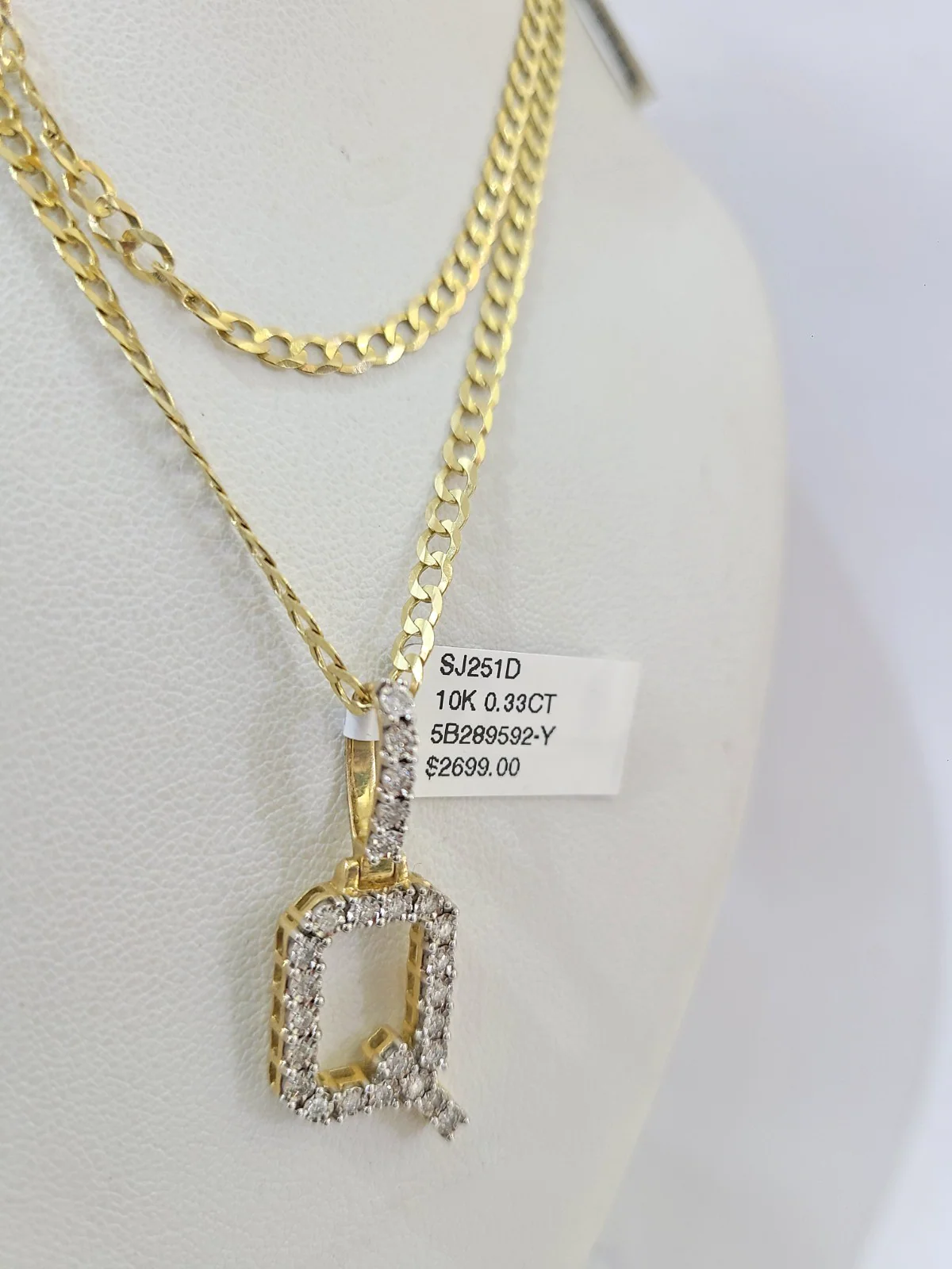 10k Gold Chain Necklace Q Diamond Initial Pendant Set Cuban Curb 3mm 20"-30" - Image 6