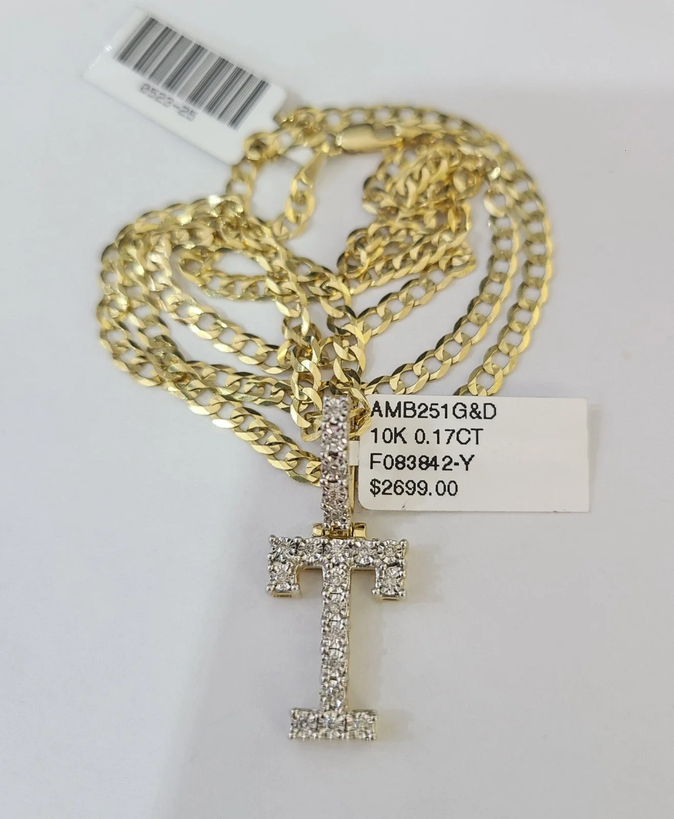 10k Gold Chain Necklace T Diamond Initial Pendant Set Cuban Curb 3mm 20"-30" - Image 3