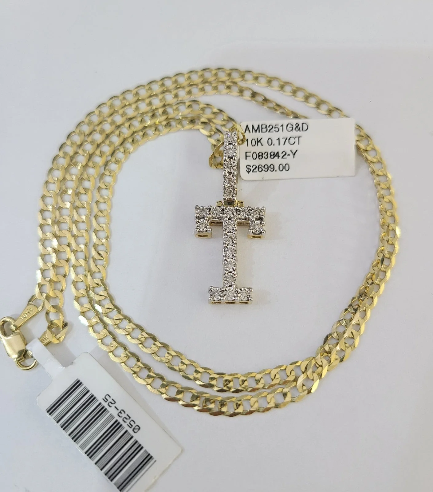 10k Gold Chain Necklace T Diamond Initial Pendant Set Cuban Curb 3mm 20"-30" - Image 5