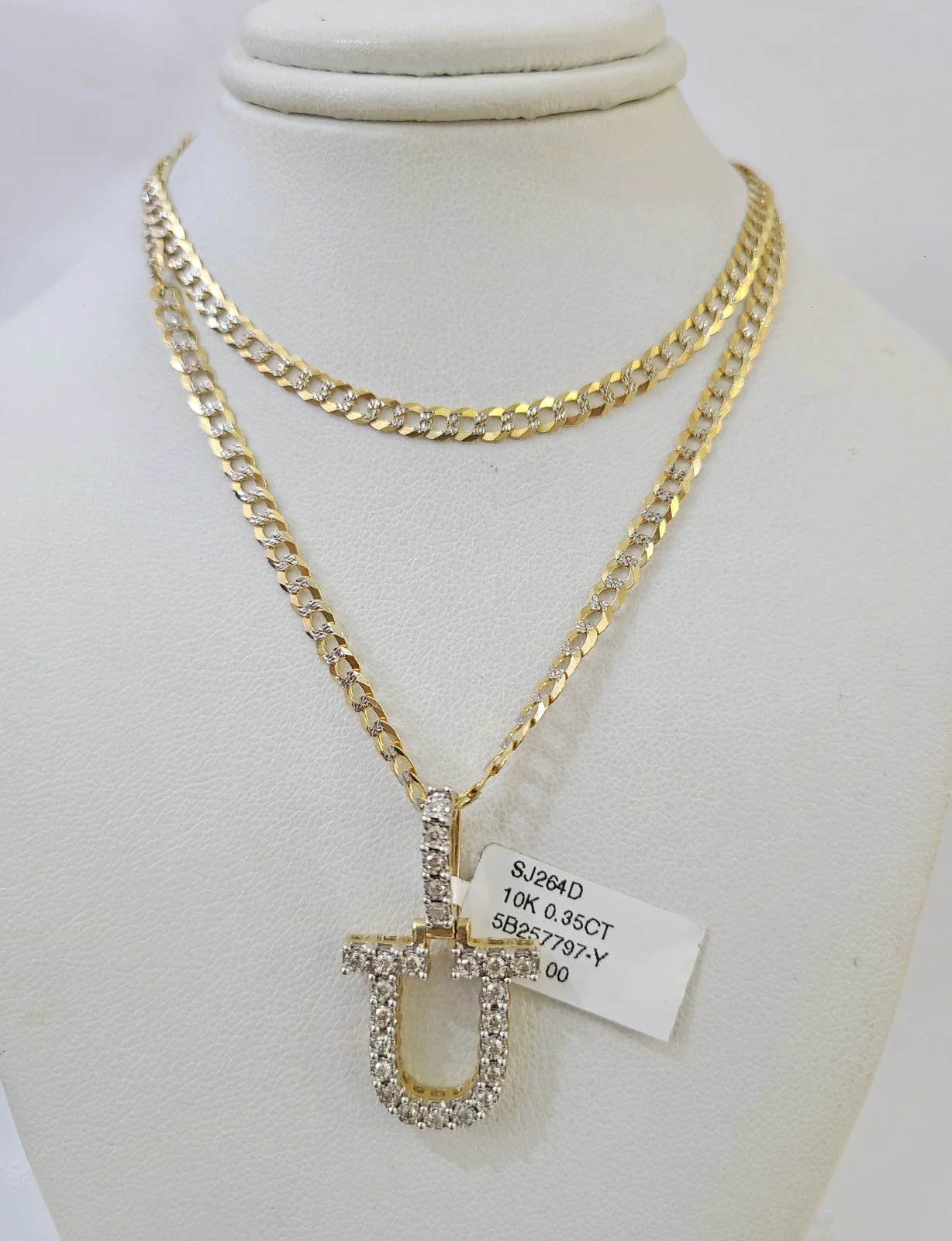 10k Gold Chain Necklace U Diamond Initial Pendant Set Cuban Curb 3mm 20"-30" - Image 6