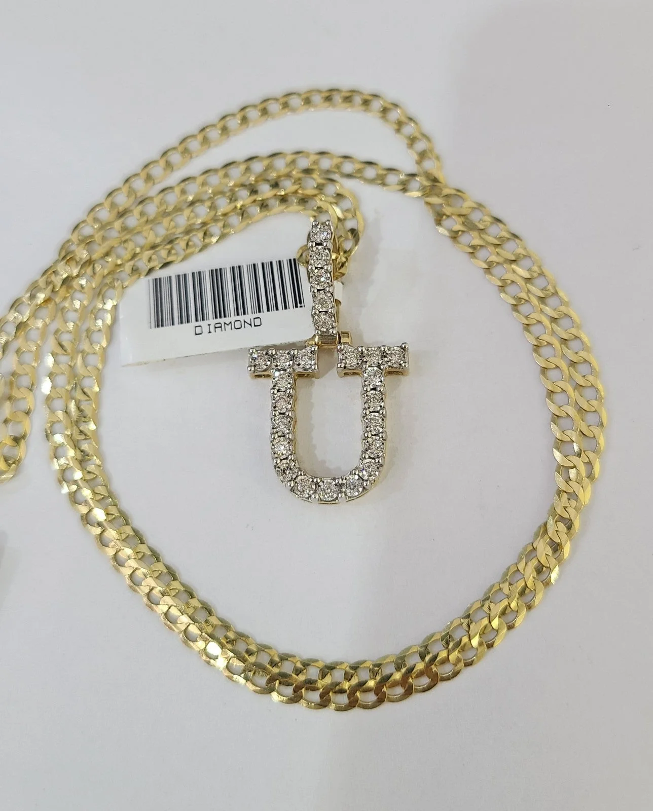10k Gold Chain Necklace U Diamond Initial Pendant Set Cuban Curb 3mm 20"-30" - Image 4