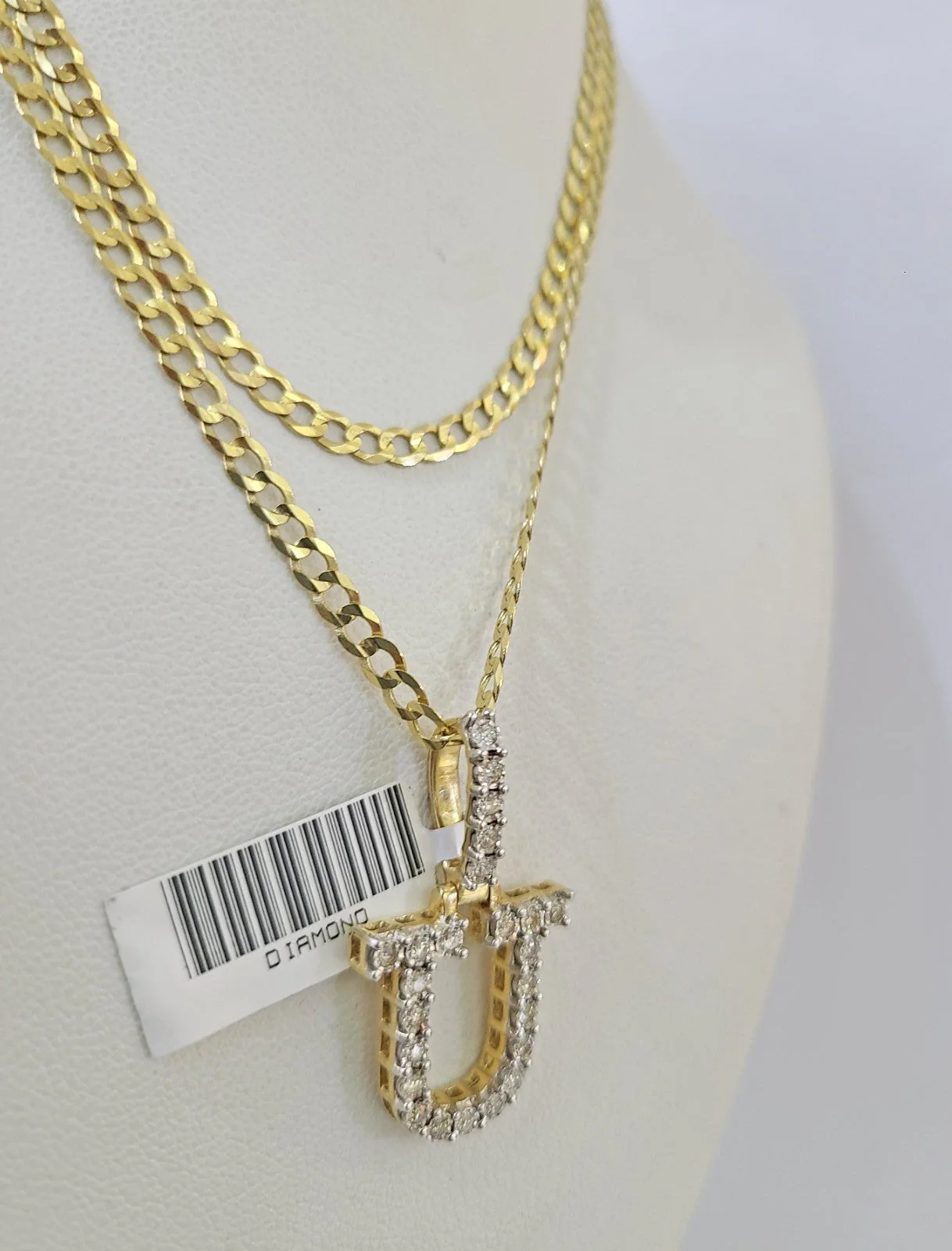 10k Gold Chain Necklace U Diamond Initial Pendant Set Cuban Curb 3mm 20"-30" - Image 5