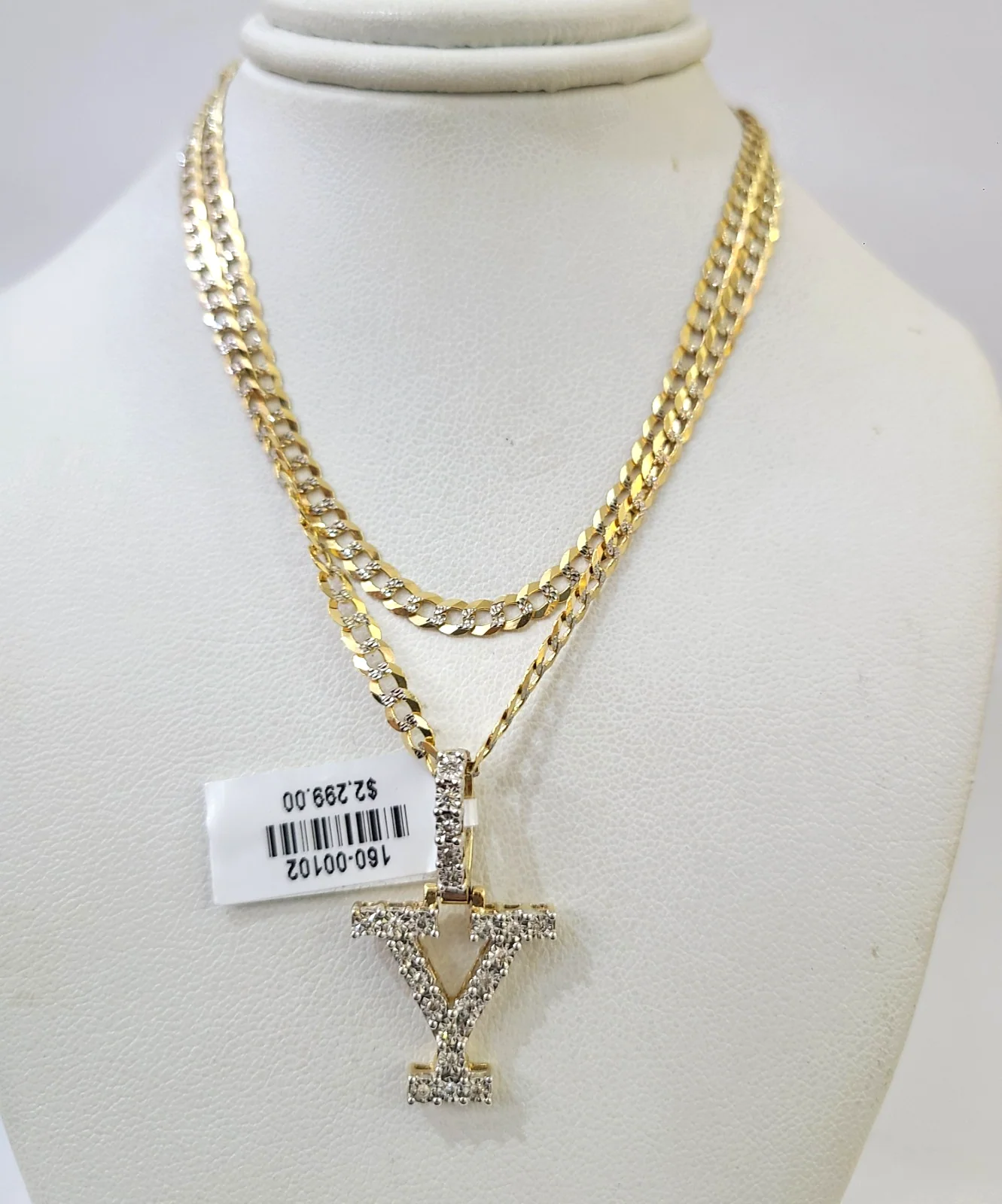10k Gold Chain Necklace Y Diamond Initial Pendant Set Cuban Curb 3mm 20"-30" - Image 3