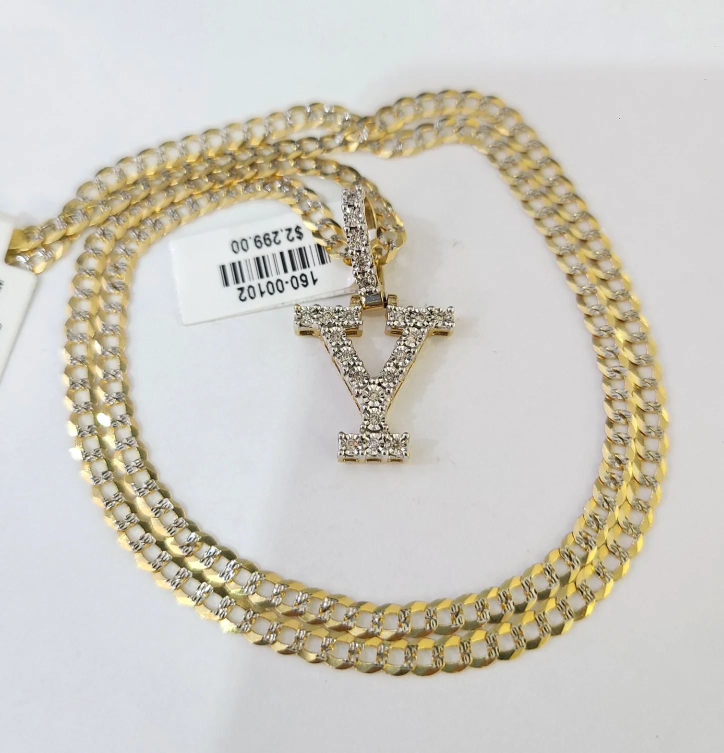 10k Gold Chain Necklace Y Diamond Initial Pendant Set Cuban Curb 3mm 20"-30" - Image 4