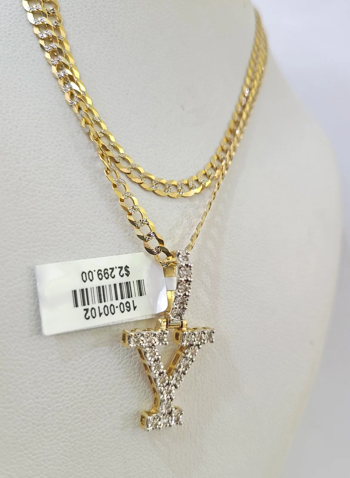10k Gold Chain Necklace Y Diamond Initial Pendant Set Cuban Curb 3mm 20"-30" - Image 5