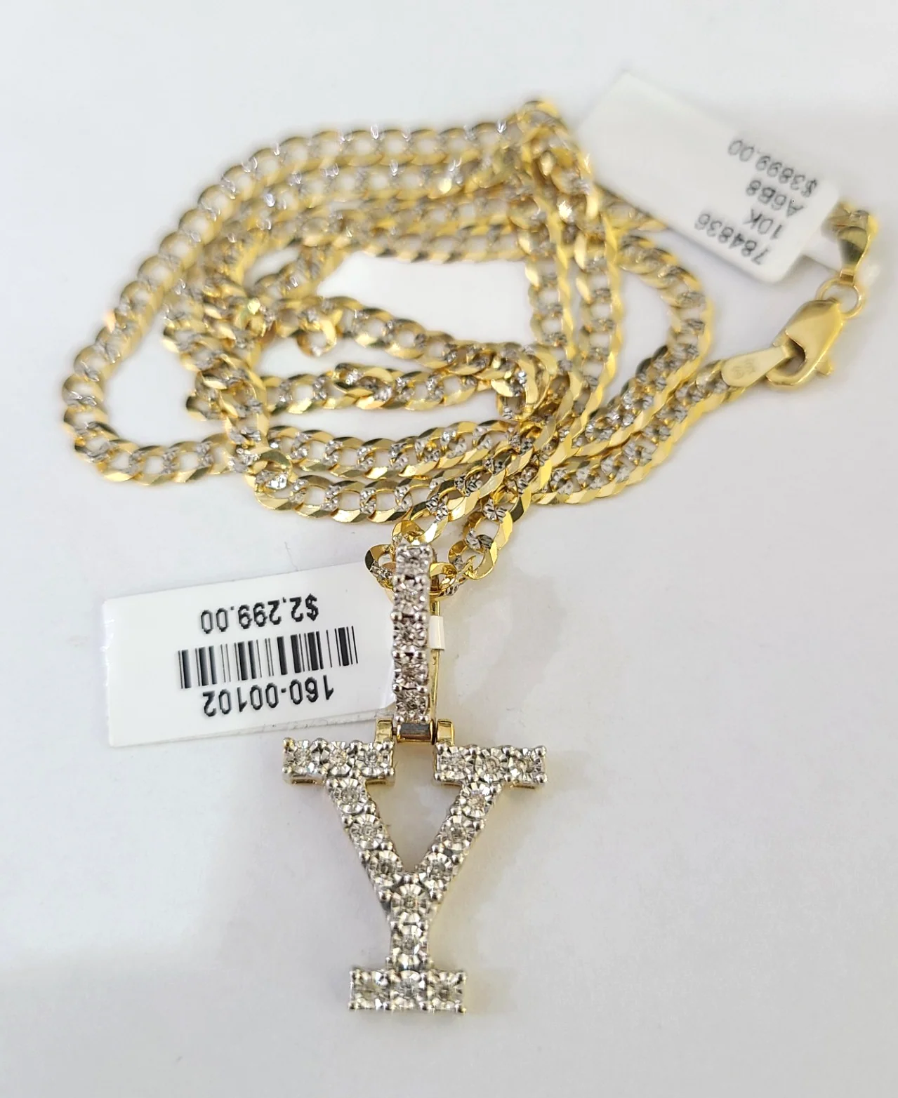 10k Gold Chain Necklace Y Diamond Initial Pendant Set Cuban Curb 3mm 20"-30" - Image 6