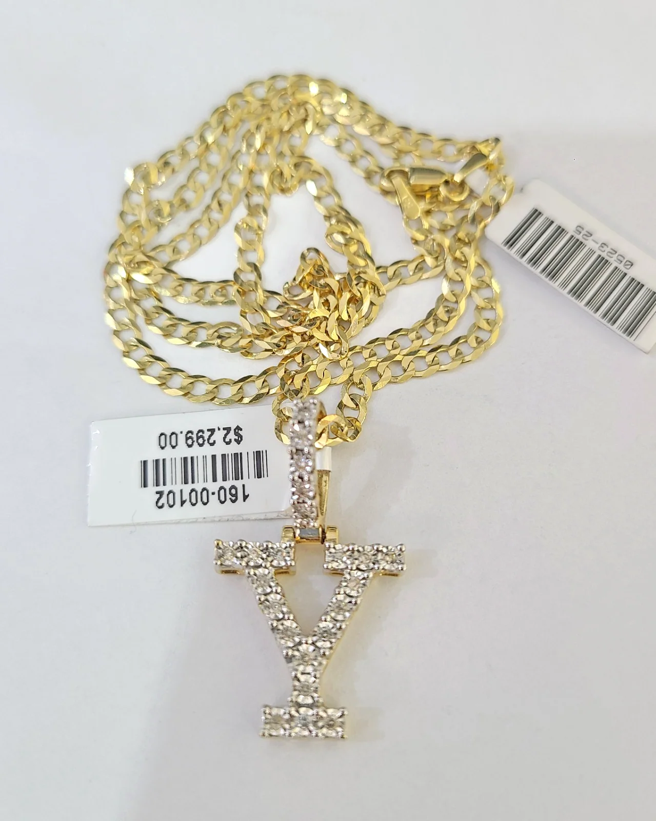 10k Gold Chain Necklace Y Diamond Initial Pendant Set Cuban Curb 3mm 20"-30" - Image 2