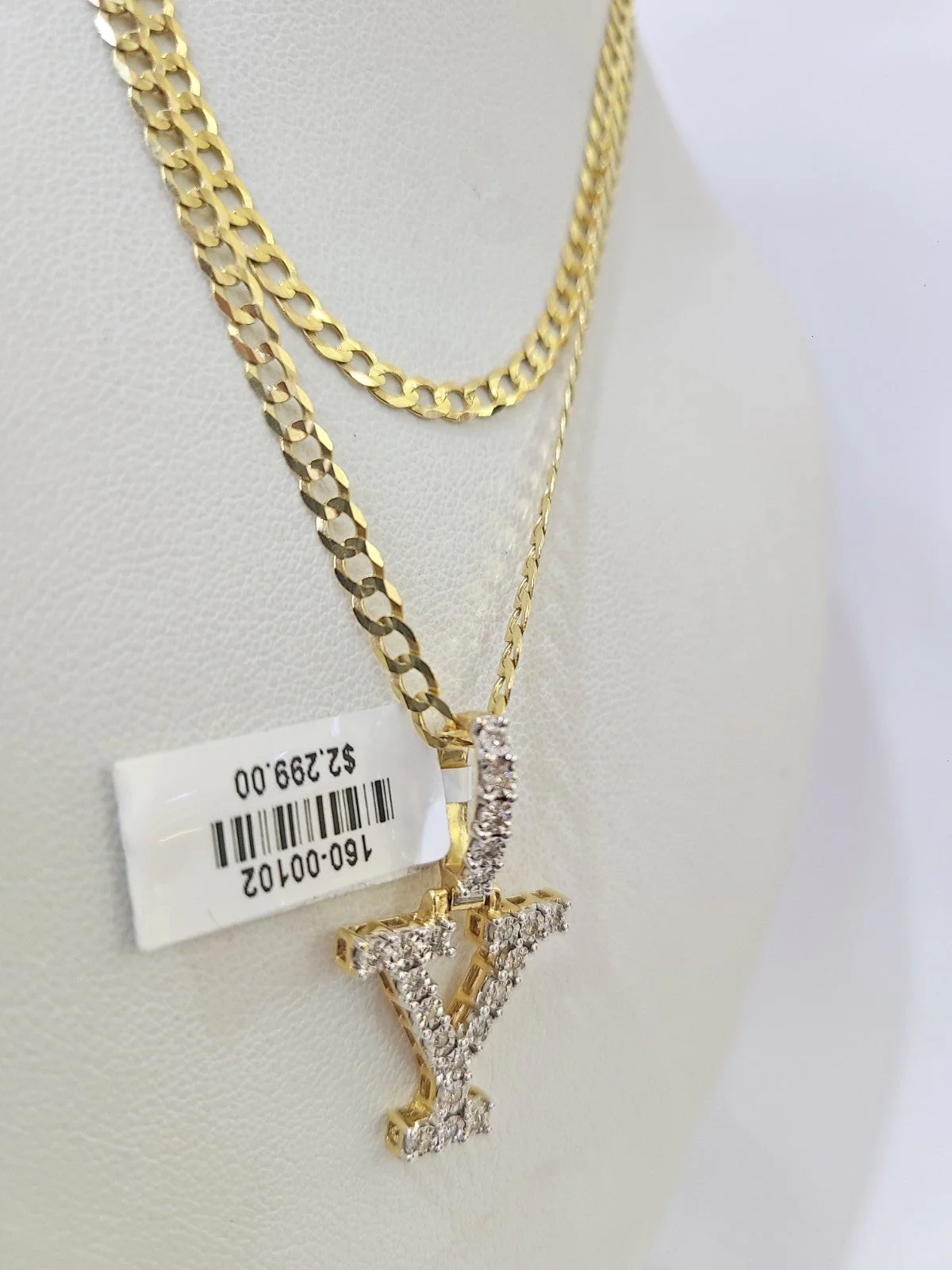 10k Gold Chain Necklace Y Diamond Initial Pendant Set Cuban Curb 3mm 20"-30" - Image 3
