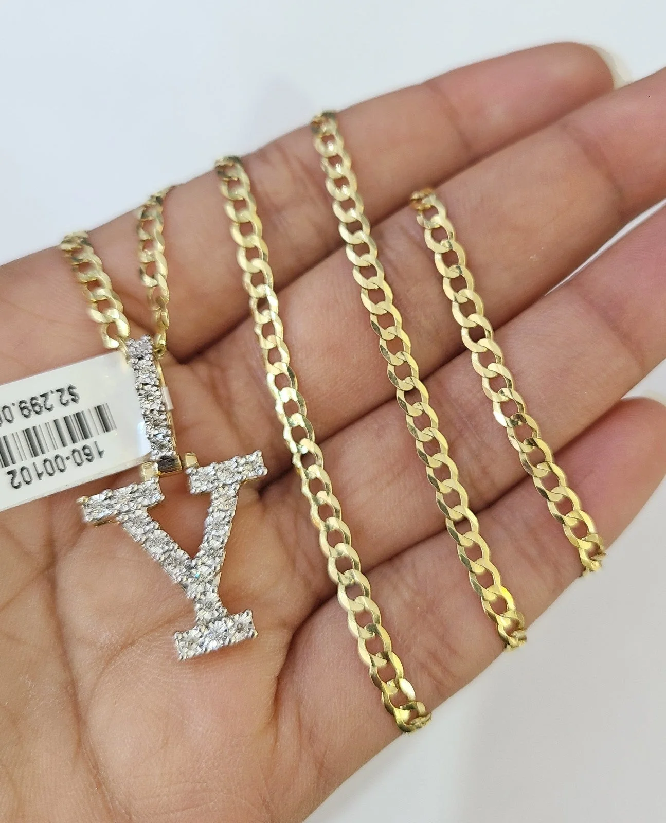 10k Gold Chain Necklace Y Diamond Initial Pendant Set Cuban Curb 3mm 20"-30" - Image 5