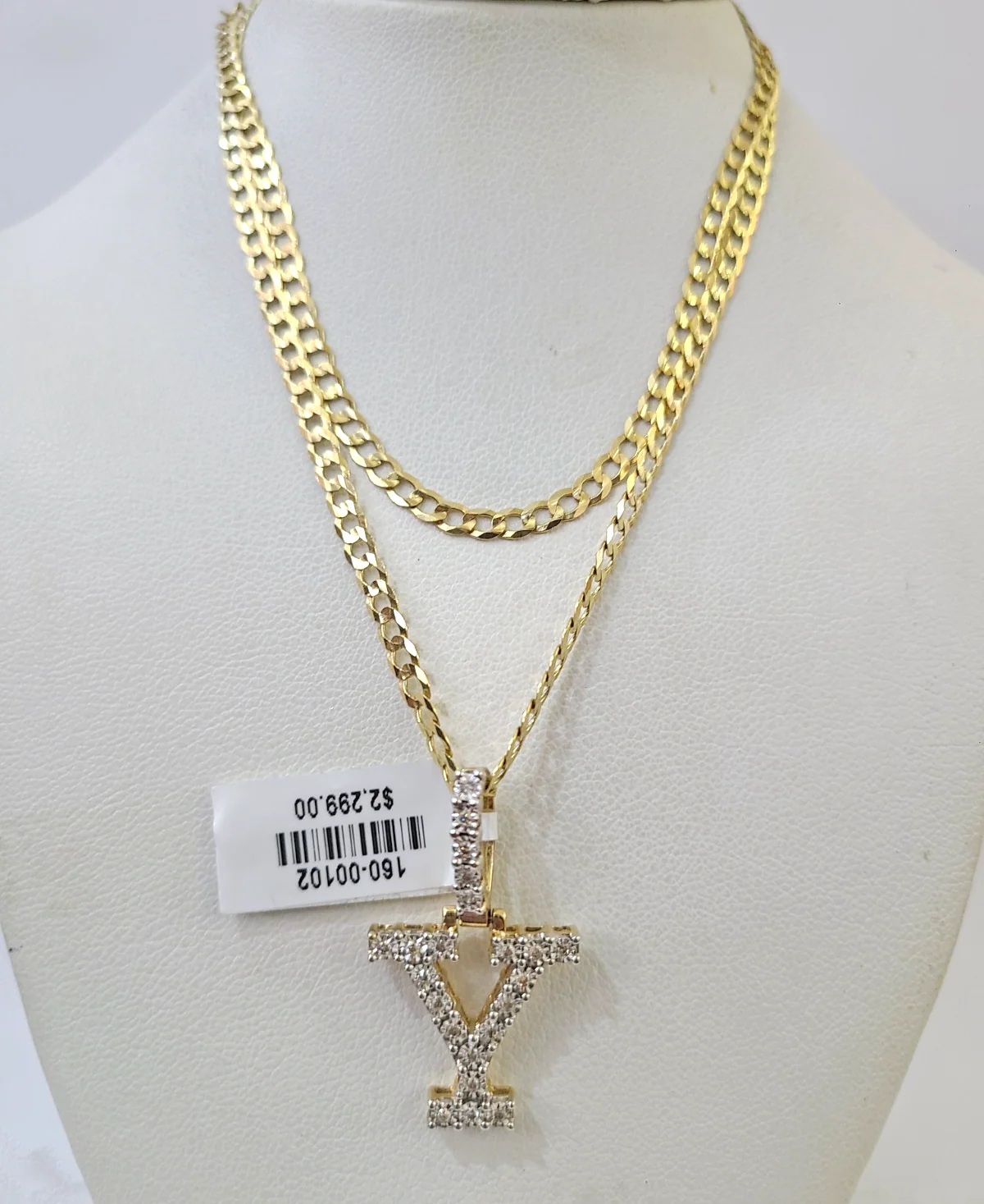 10k Gold Chain Necklace Y Diamond Initial Pendant Set Cuban Curb 3mm 20"-30" - Image 6