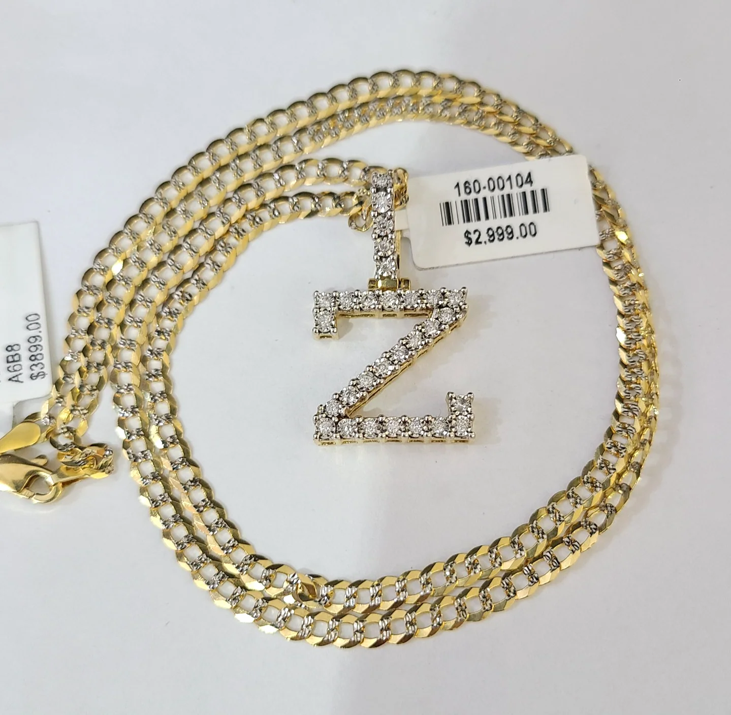 10k Gold Chain Necklace Z Diamond Initial Pendant Set Cuban Curb 3mm 20"-30" - Image 3