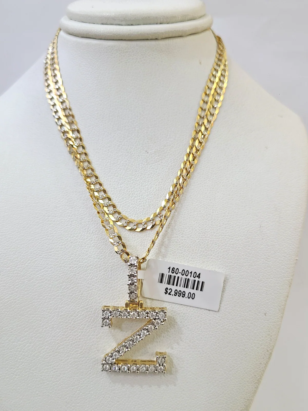10k Gold Chain Necklace Z Diamond Initial Pendant Set Cuban Curb 3mm 20"-30" - Image 4
