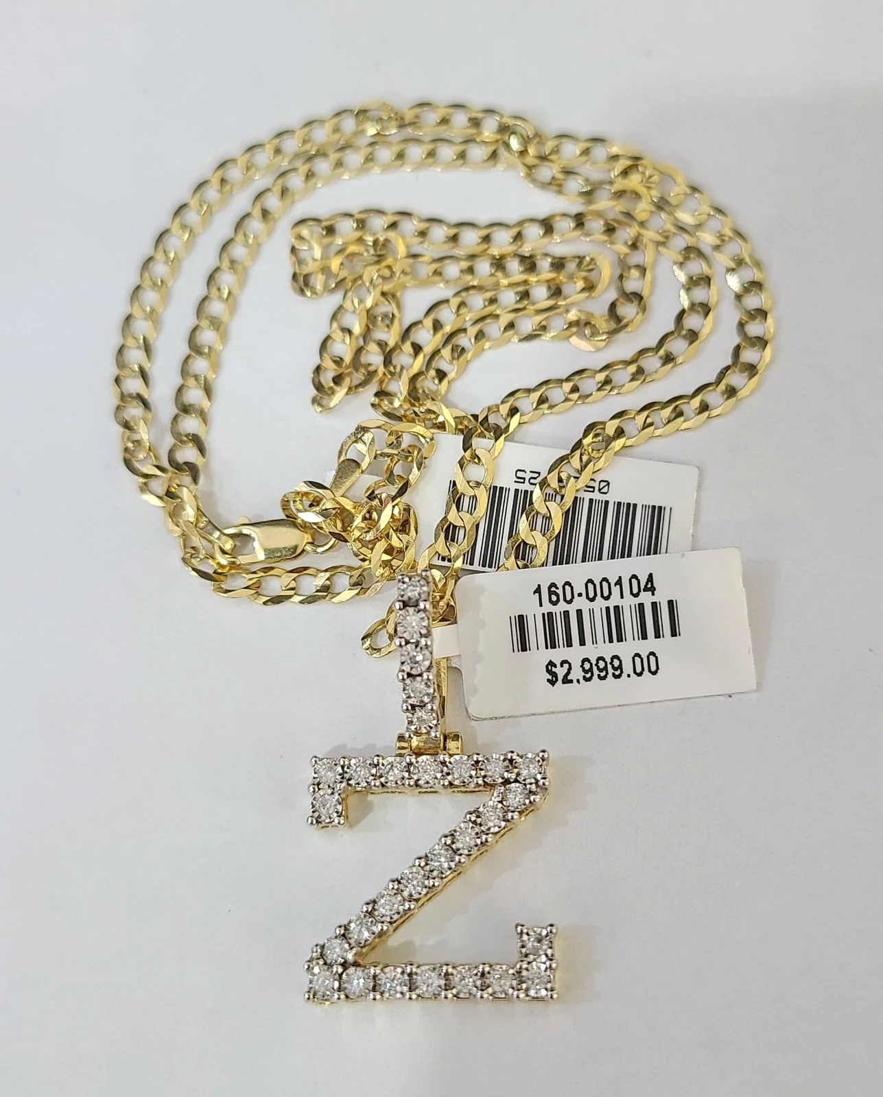 10k Gold Chain Necklace Z Diamond Initial Pendant Set Cuban Curb 3mm 20"-30" - Image 2